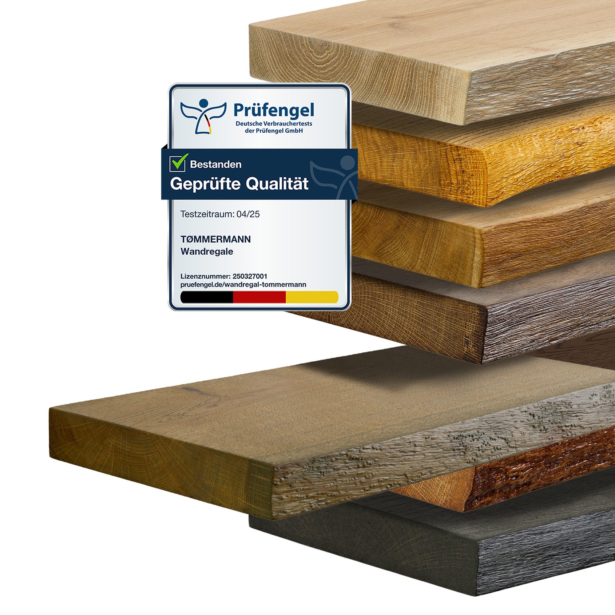 tømmermann Wandregal Schweberegal Holzregal mit Baumkante - Hängeregal aus Massivholz Eiche, Komplett-Set