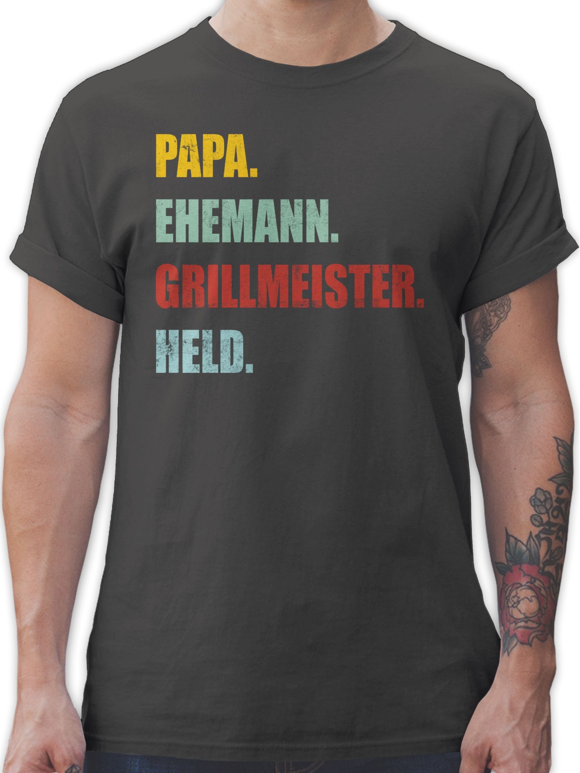 Shirtracer T-Shirt Papa Ehemann Grillmeister Held Retro Vintage Effekt Vatertag Geschenk für Papa 3 Dunkelgrau