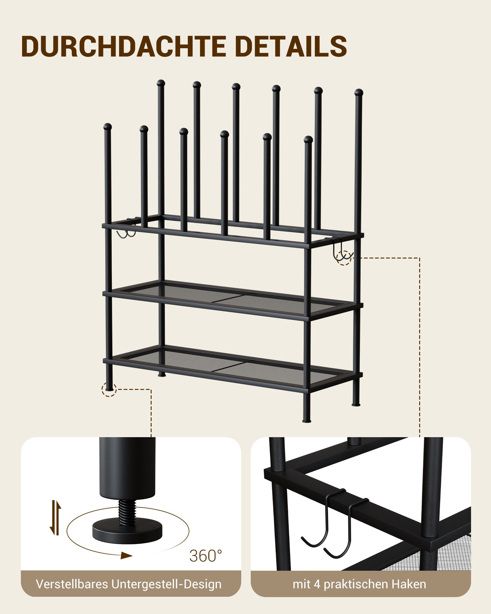 Oak&Tea Schuhregal 2-in-1 Schuh- und Stiefelregal, flexibel kombinierbar, 3 Ebenen, mit Platz für hohe Stiefel, robust, Aufbewahrung