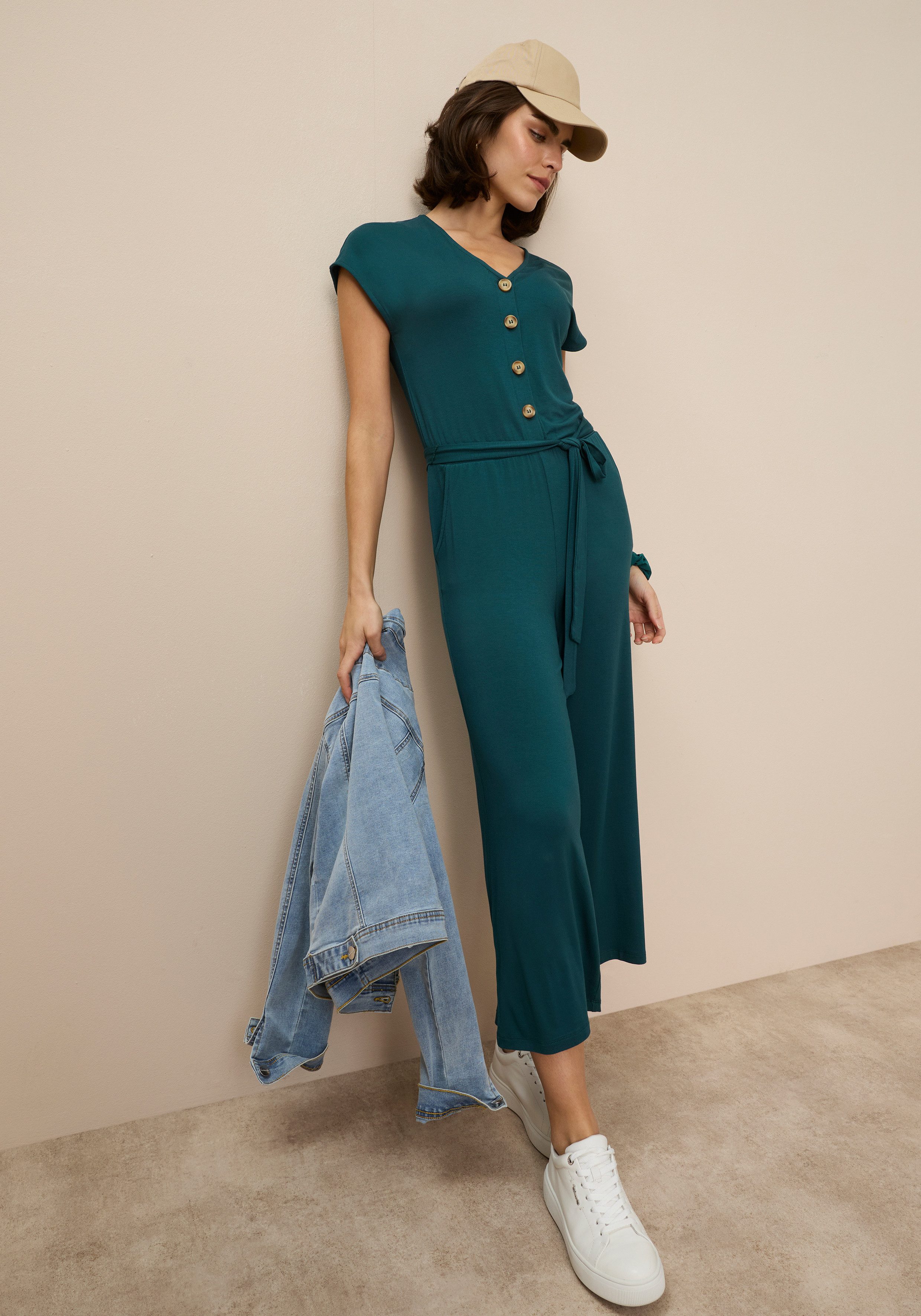 Tamaris Culotte-Overall mit Knopfleiste und Bindeband