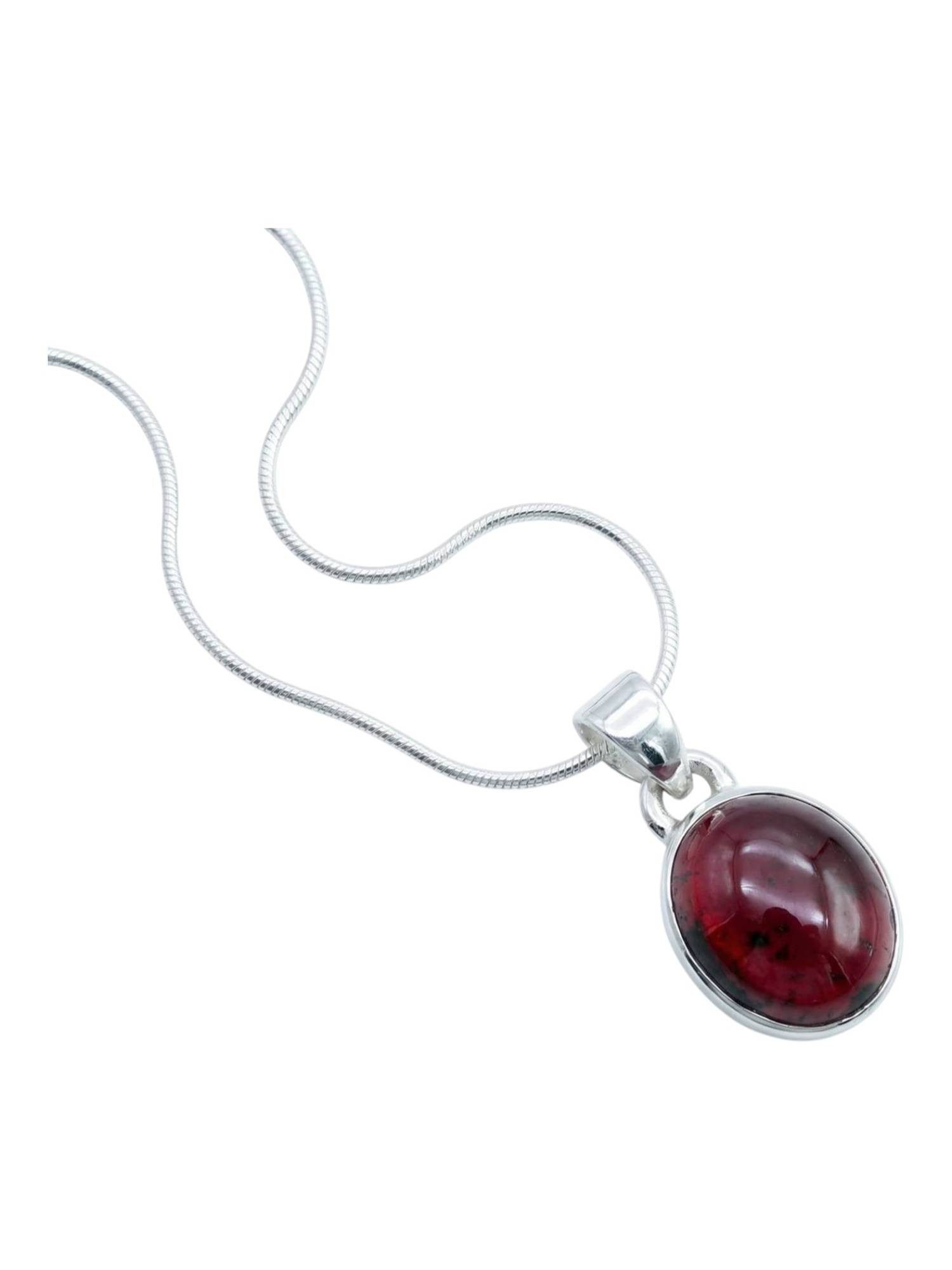 mantraroma Kette mit Anhänger SAMA oval aus 925 Silber mit Granat (Kettenanhänger uns Kette), 925 Sterling Silber Ketten mit Kettenanhänger für Damen