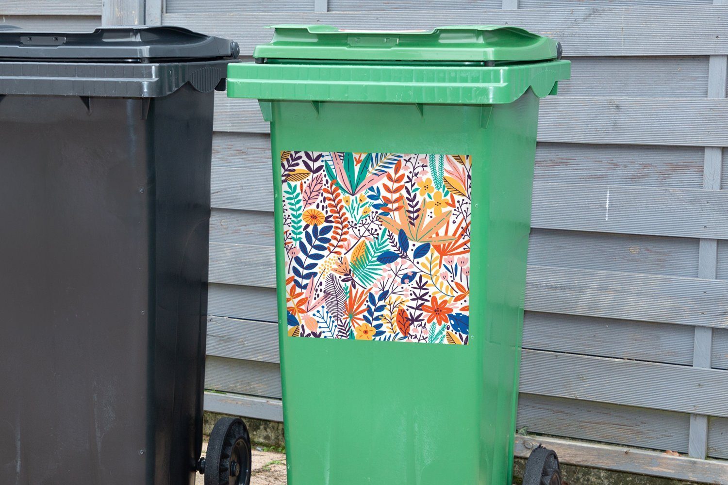- Container, (1 Blumen Pflanzen Sommer - Blätter MuchoWow - Wandsticker Mülltonne, St), Abfalbehälter Sticker, Mülleimer-aufkleber,