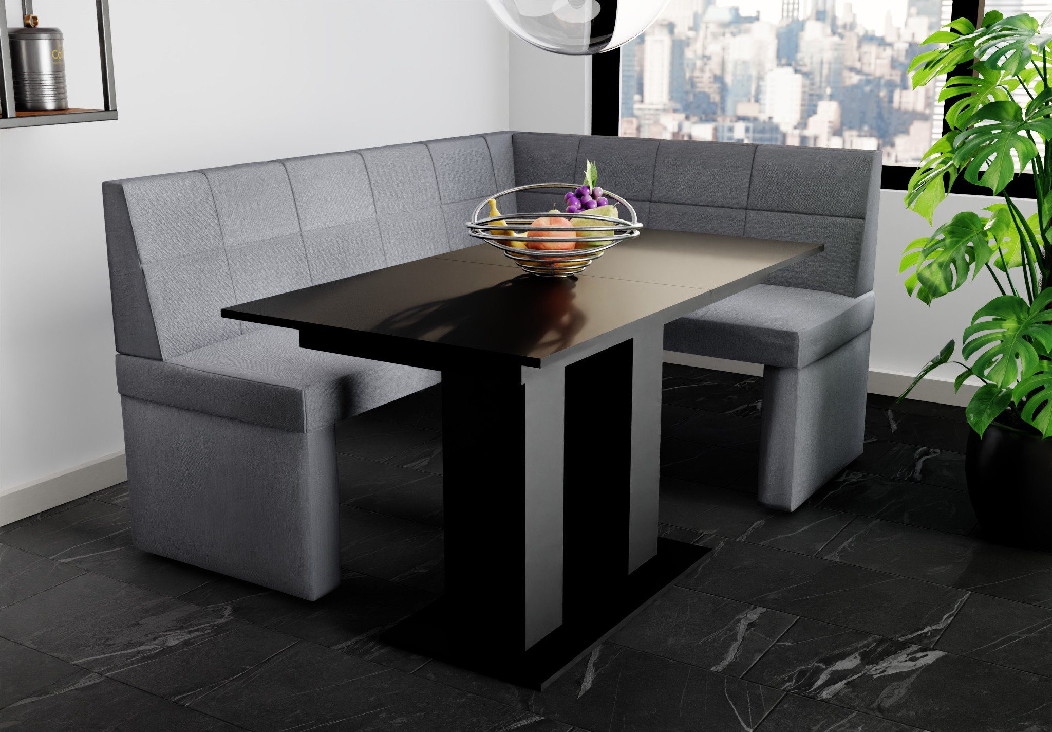 Fun Möbel Eckbankgruppe Eckbankgruppe „BLAKE XL“ Größe 196x142cm mit Tisch Schwarz matt, ausziehbarer Tisch