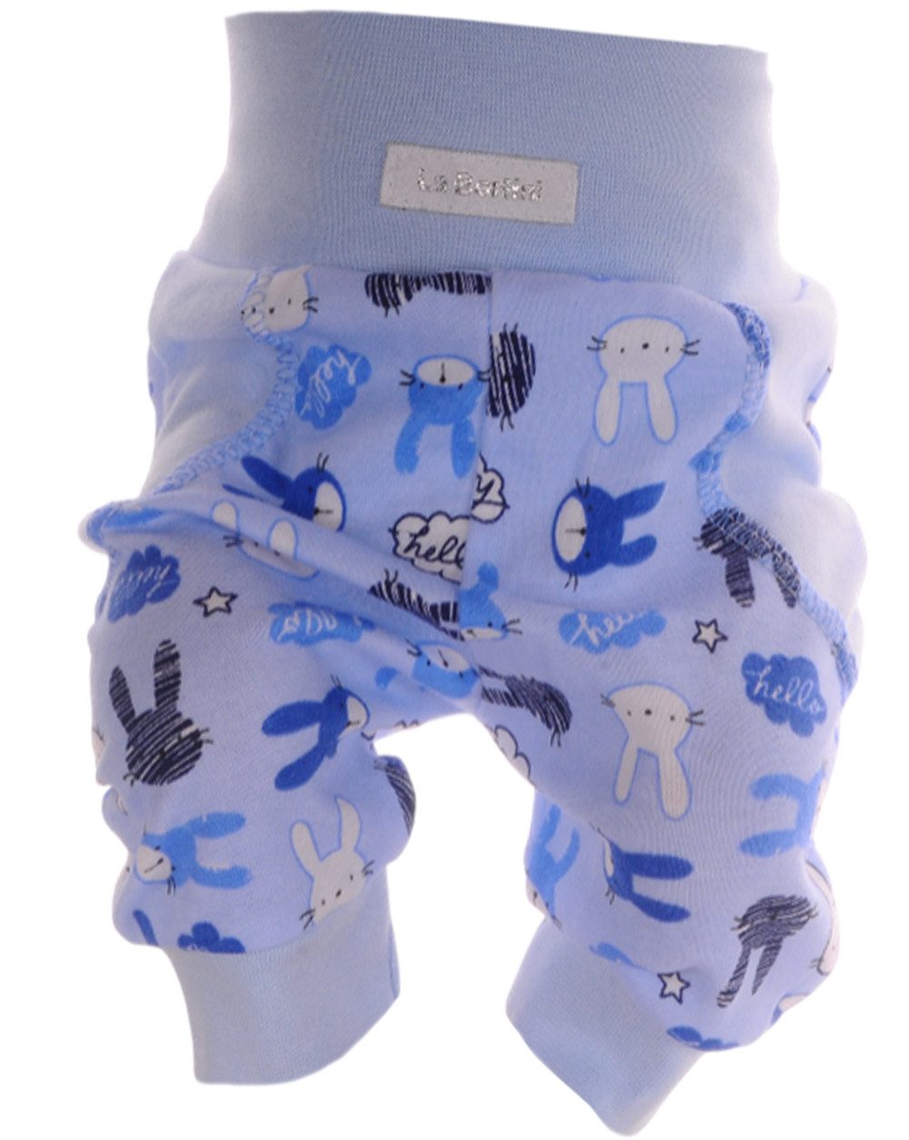 La Bortini Stoffhose Baby Hose Schlupfhose für Babys und Kinder Mitwachshose mit Hasen aus weicher Baumwolle, gemustert, 44 50 56 62 68 74 80 86 92