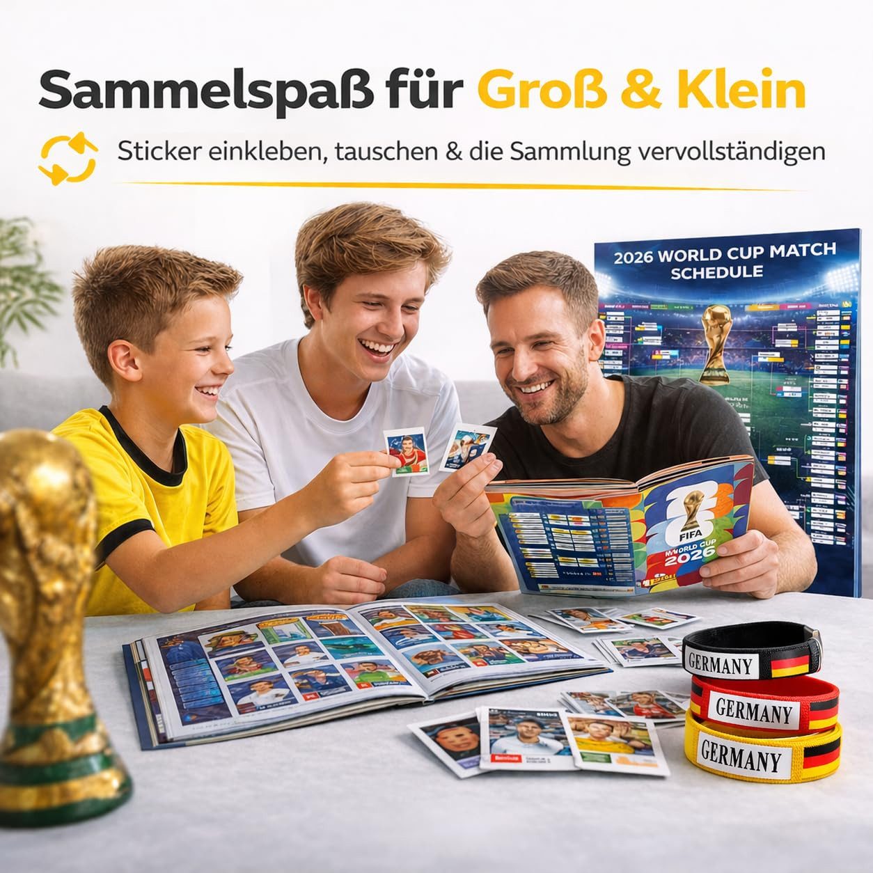 Kinderfreund® Stickerbuch XXL WM 2026 Set – inkl. Sticker Album Panini + Spielplan & Armbänder