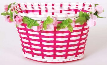 Volare Fahrradklingel Geflochtener Fahrradkorb mit Blumen-Muster für Mädchen in Weiß/Rosa
