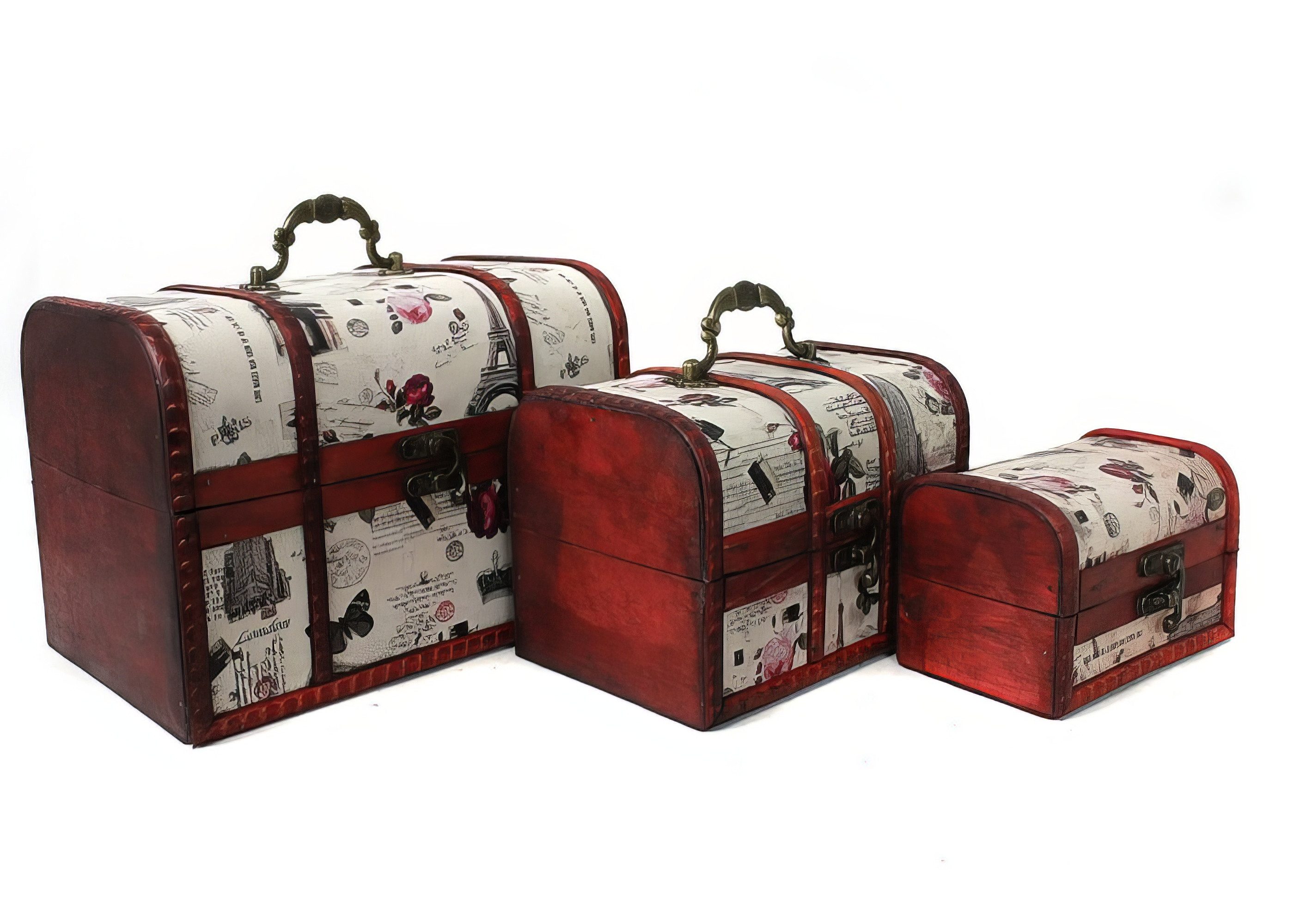 Yudu Schmuckkasten 3er Set Schatztruhe Kasten Aufbewahrung Schmuckkoffer Traggriff Holz