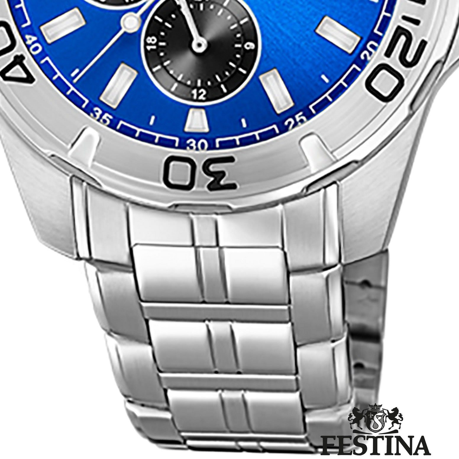 Festina Multifunktionsuhr Festina Herren Uhr F20445/4 Stahl, (Analoguhr), Herren Armbanduhr rund, Edelstahlarmband silber