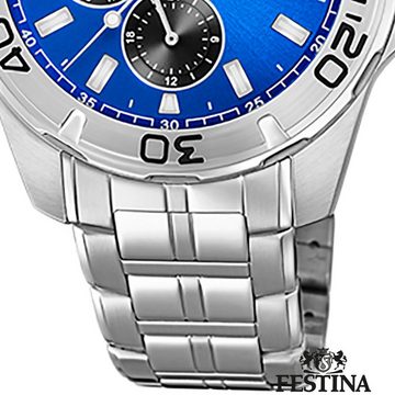 Festina Multifunktionsuhr Festina Herren Uhr F20445/4 Stahl, Herren Armbanduhr rund, Edelstahlarmband silber