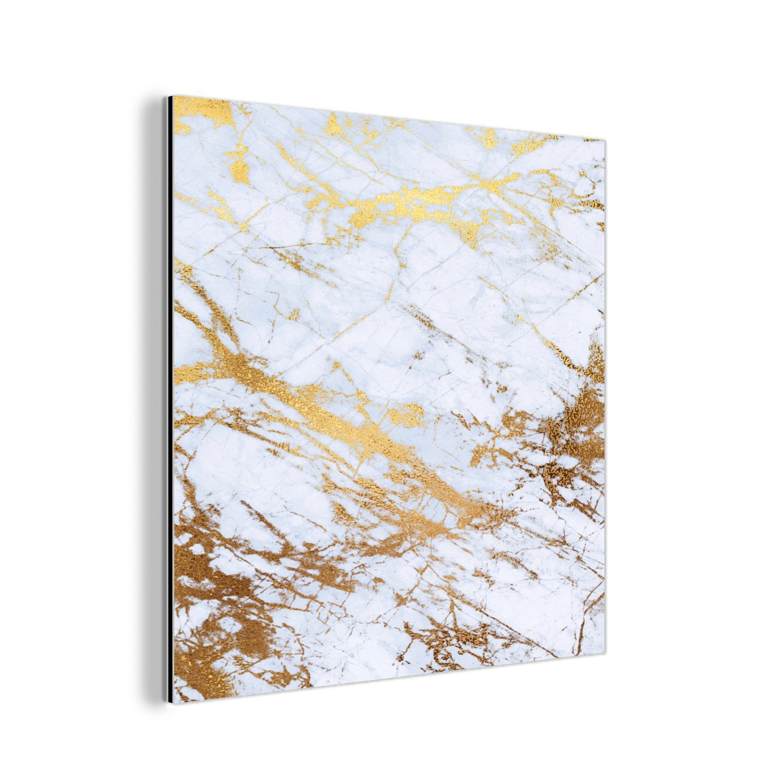 MuchoWow Metallbild Marmor - Gold - Weiß - Luxe - Marmoroptik - Glitzer, (1 St), Alu-Dibond-Druck, Gemälde aus Metall, Aluminium deko