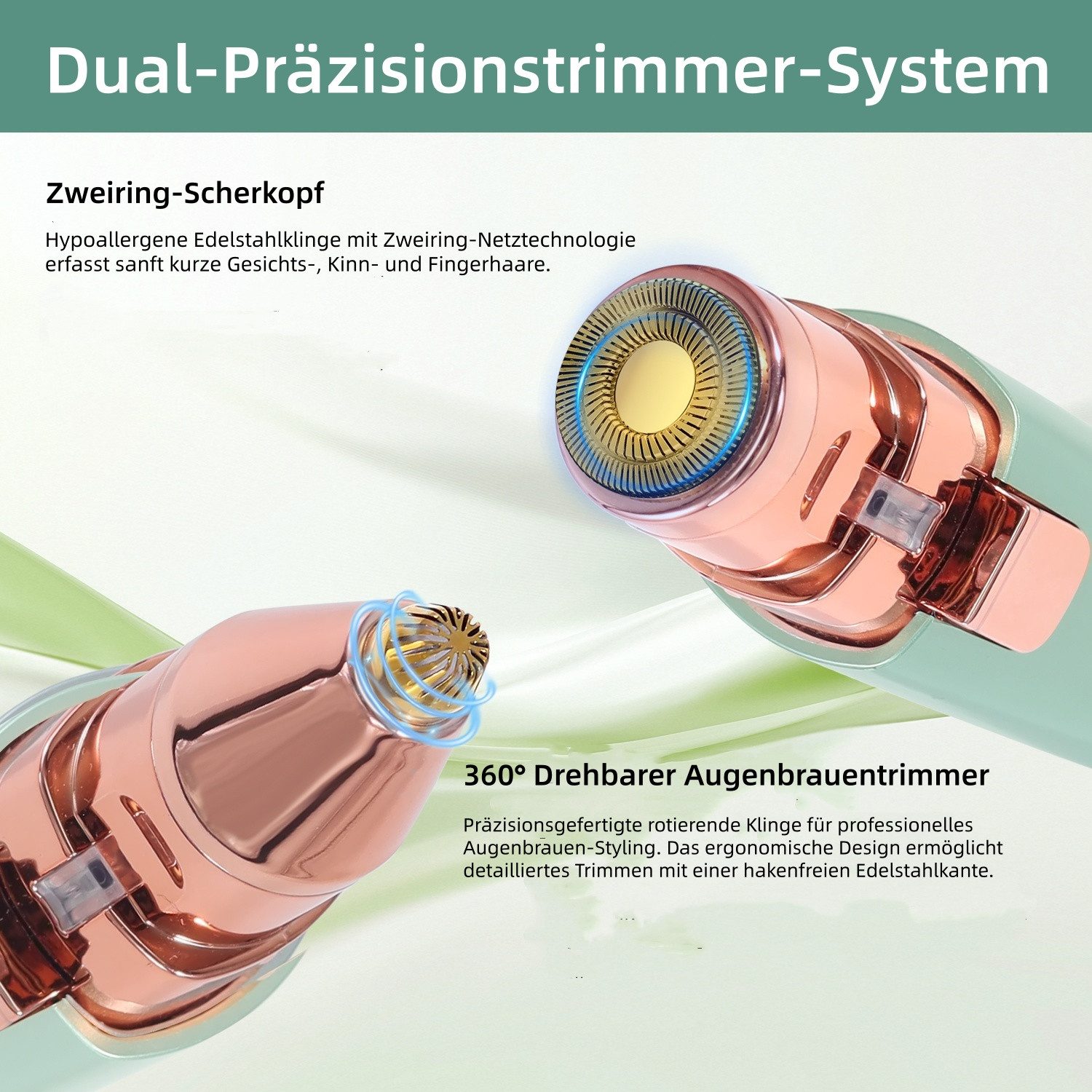 HATTEKER Gesichtsepilierer HT-586, Aufsätze: 1 St., Augenbrauentrimmer, Wet&Dry 2-in-1