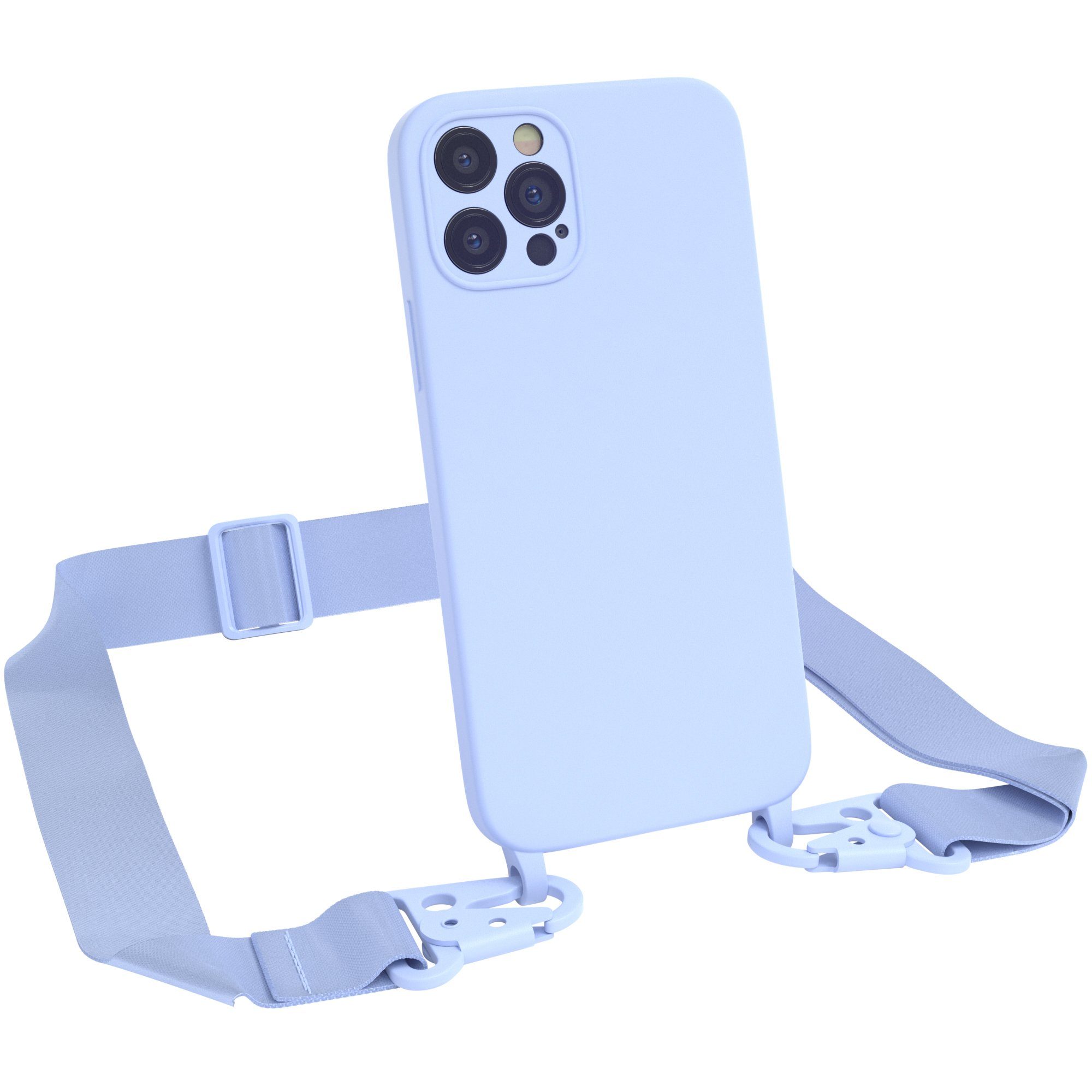 EAZY CASE Handykette Breitband Kette für Apple iPhone 12 Pro 6,1 Zoll, Handyhülle mit breitem Umhängeband Festivalhülle Tasche Blau Hellblau