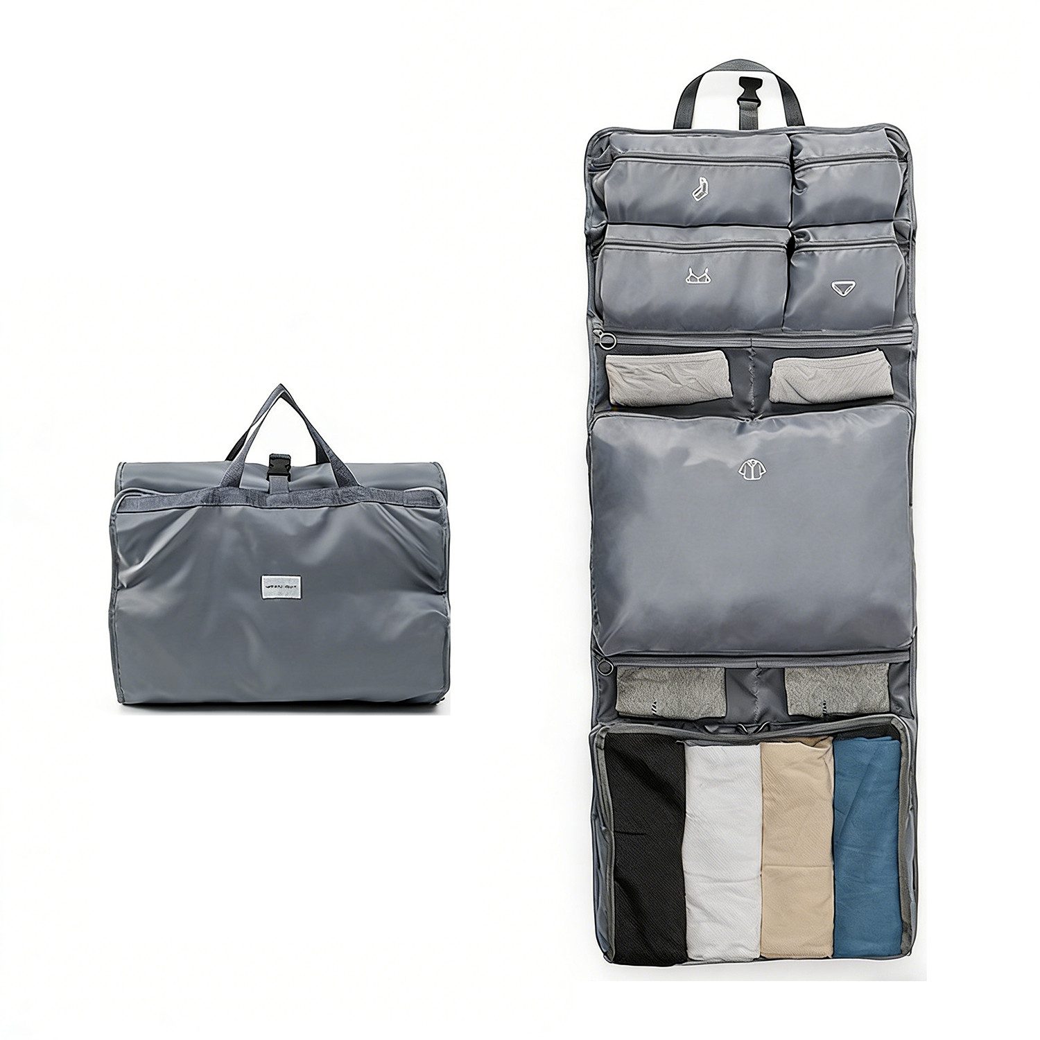 wohnTRAUM24 Reisetasche 10-in-1 Hängende Reise-Organizer-Tasche mit wasserdichten Fächern (1-tlg., Größe vor dem Aufklappen: 45 x 32 cm), Packtaschen für koffer, mit 10 einfarbigen Taschen