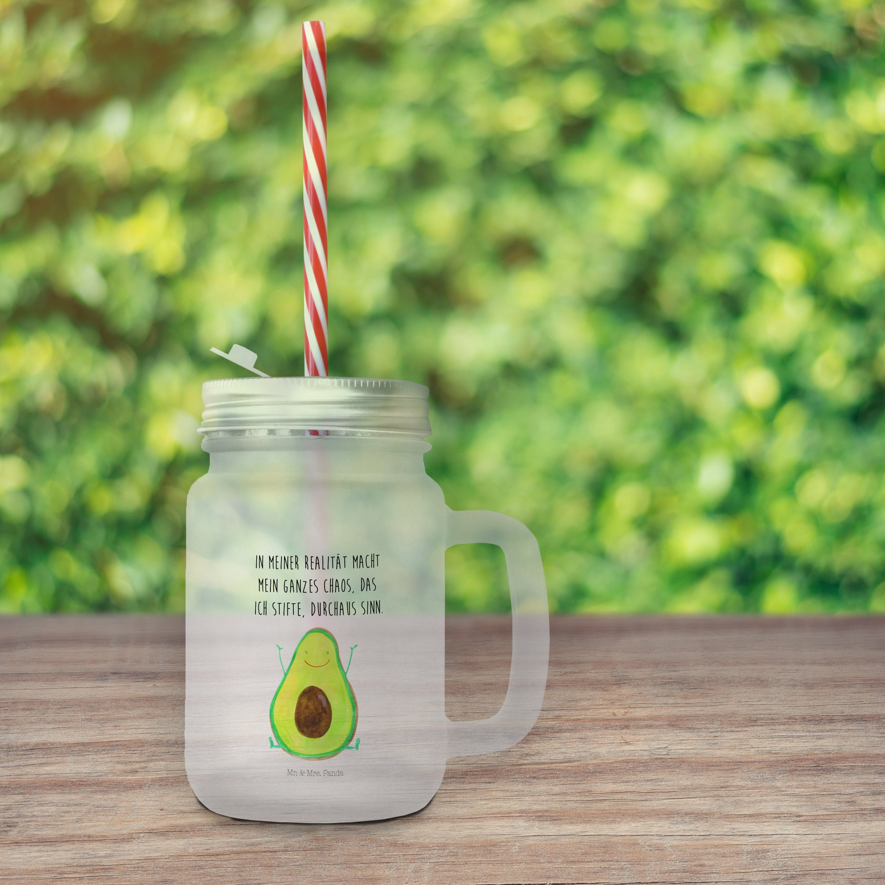 Glas Mrs. Mr. Glas Happy & Freude, Transparent Mason Jar Avocado Premium Trinkglas, - Panda - Geschenk,