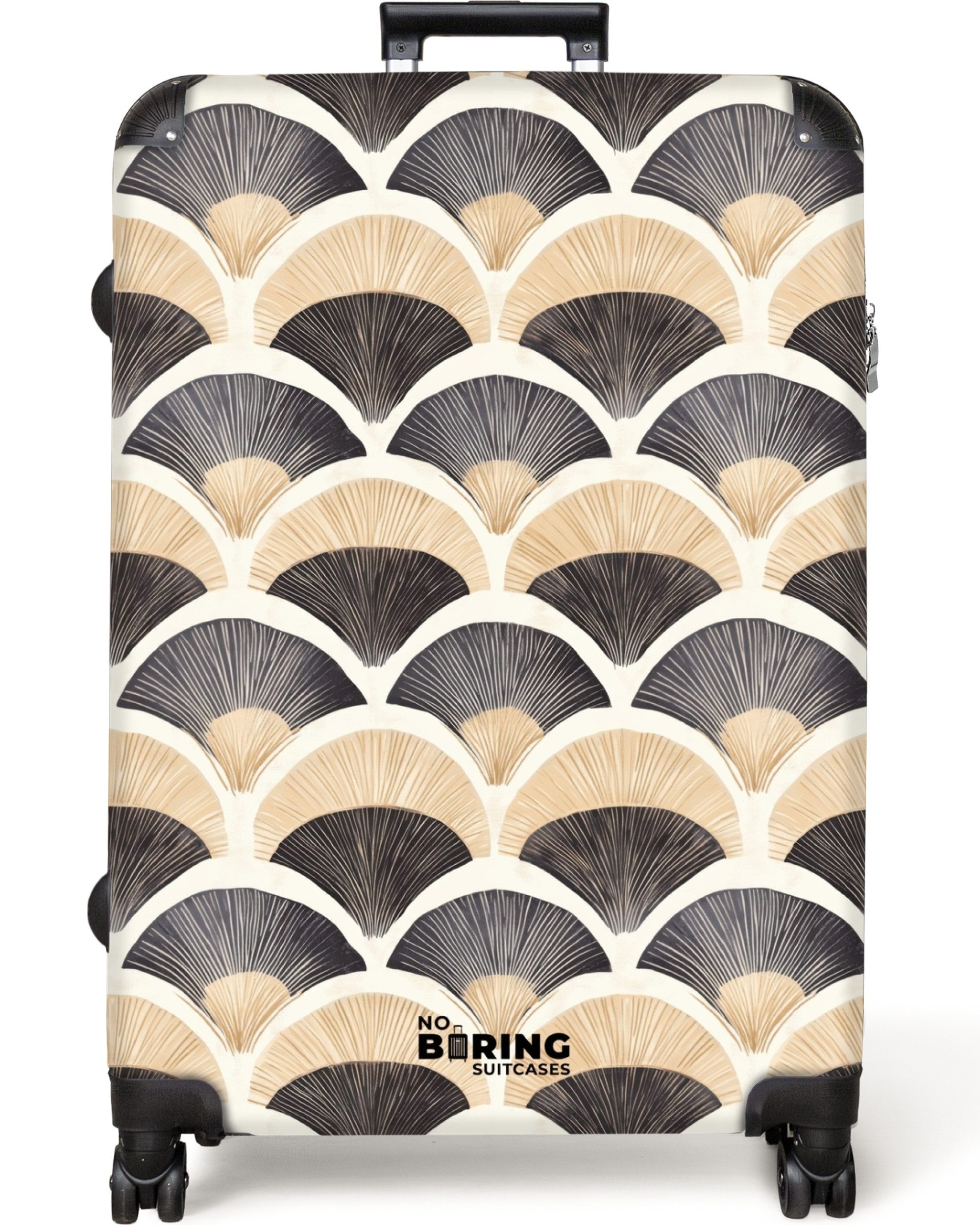 Hartschalen-Trolley Fächer - Muster - Schwarz - Beige 77 cm - 98 L