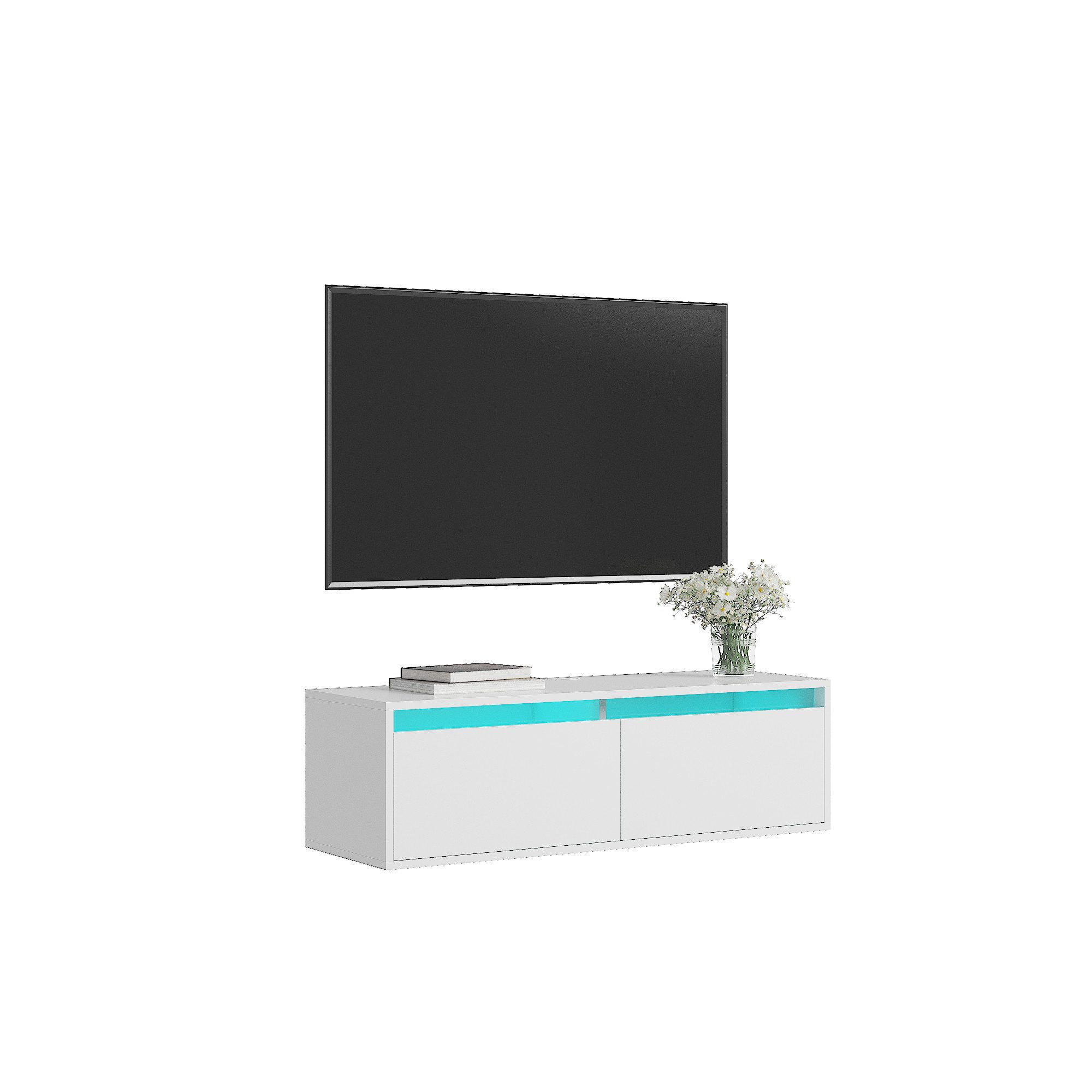 radelldar Lowboard mit LED-Beleuchtung, hängender TV-Schrank (1 St), modernes griffloses TV-Board mit 2 Türen, 100 cm breit