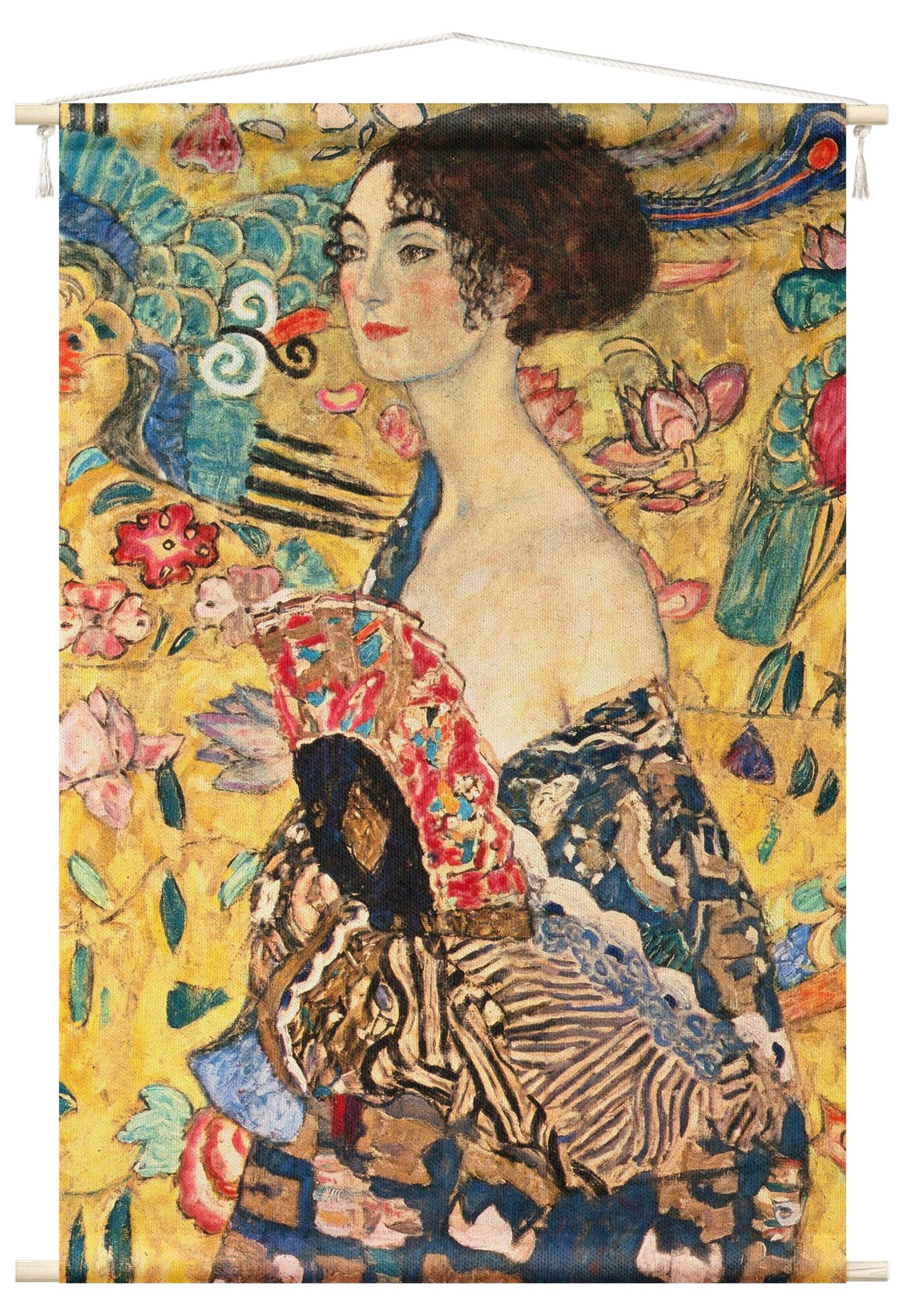 Bilderdepot24 Wandteppich modern Gustav Klimt Kunst gelb, rechteckig, Höhe: 2.6 mm, großes Wandbild aus Natur-Baumwolle Wandbehang Stoffbild Tuch Wollseil