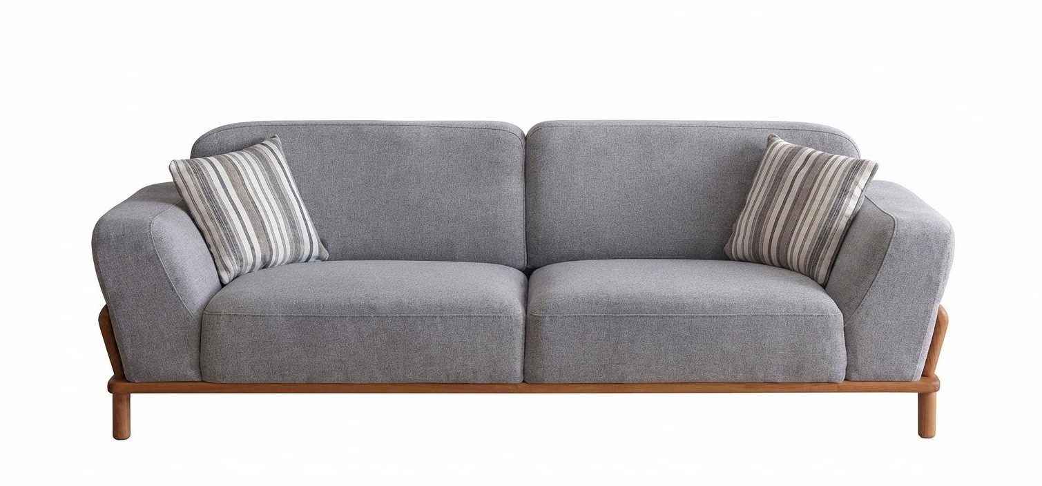 Xlmoebel 3-Sitzer Graues 3-Sitzer Sofa Modern Stoffbezug Holzrahmen Wohnzimmer, 1 Teile, Einfarbig
