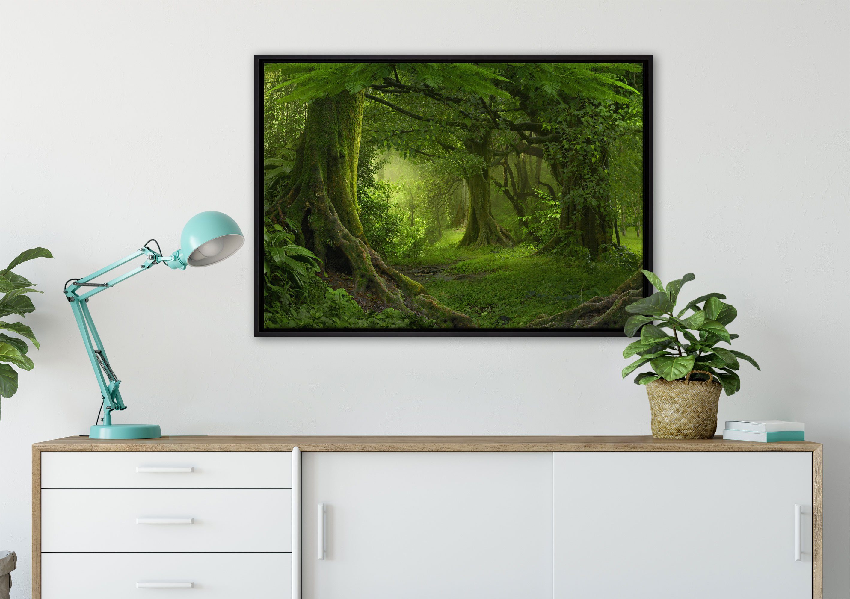 Pixxprint Leinwandbild Dschungel im Leinwandbild Wanddekoration Regenwald, (1 in bespannt, St), fertig einem inkl. Zackenaufhänger gefasst, Schattenfugen-Bilderrahmen