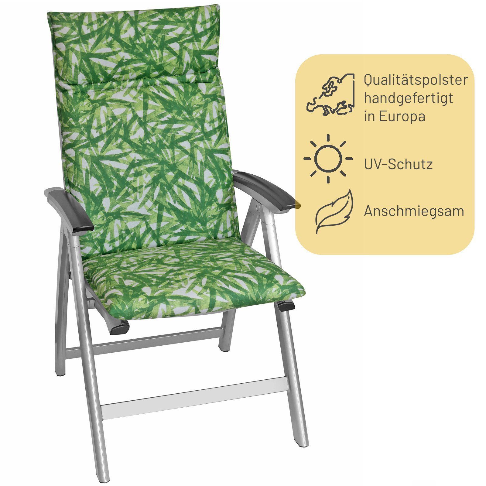 KETTLER Hochlehnerauflage Design 931 Palmenmotiv, (1 St), Gartenstuhlkissen Hochlehner 120x48x6cm, Grün