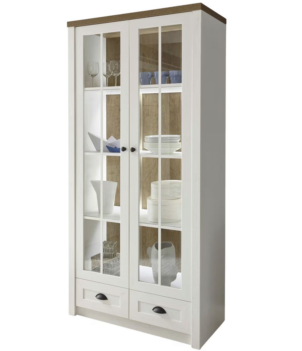 Feldmann-Wohnen Vitrine Provence (mit Drehtüren, Schubladen, Einlegeböden, 1-St., moderner Landhausstil, mit Glaseinsatz) 90x43x198cm