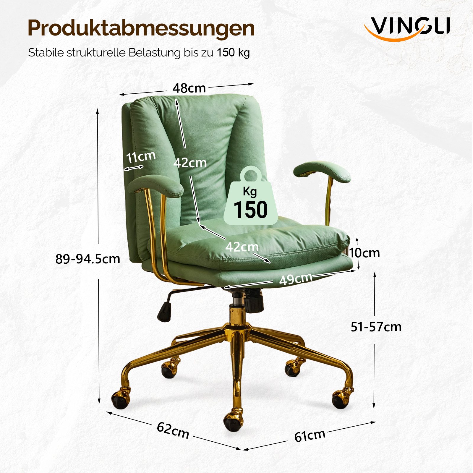VINGLI Bürostuhl Ergonomisch, Schreibtischstuhl mit Goldenen günstig online kaufen