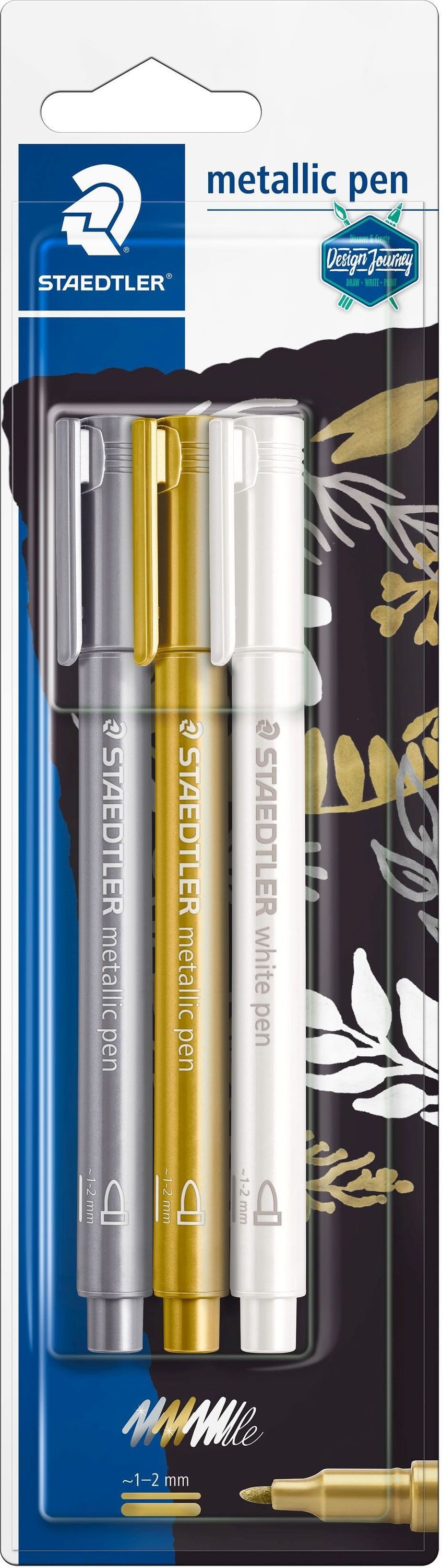 STAEDTLER Filzstift Layoutmarker 8323 Metallic pen ca. 1- mm weiß/gold/silber Packung mit