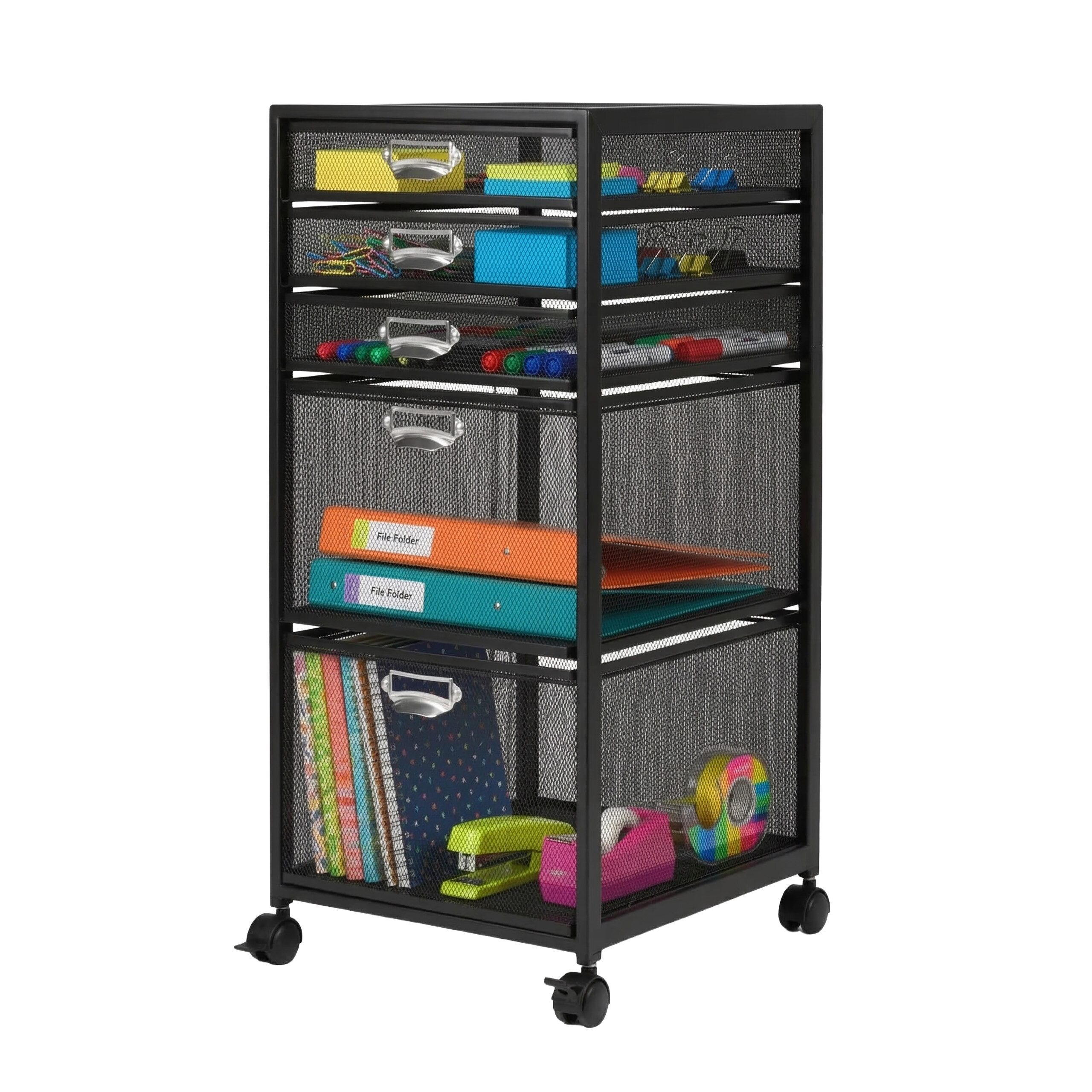 relaxdays Rollcontainer mit 5 Schublade, schwarz, 5 Fächer