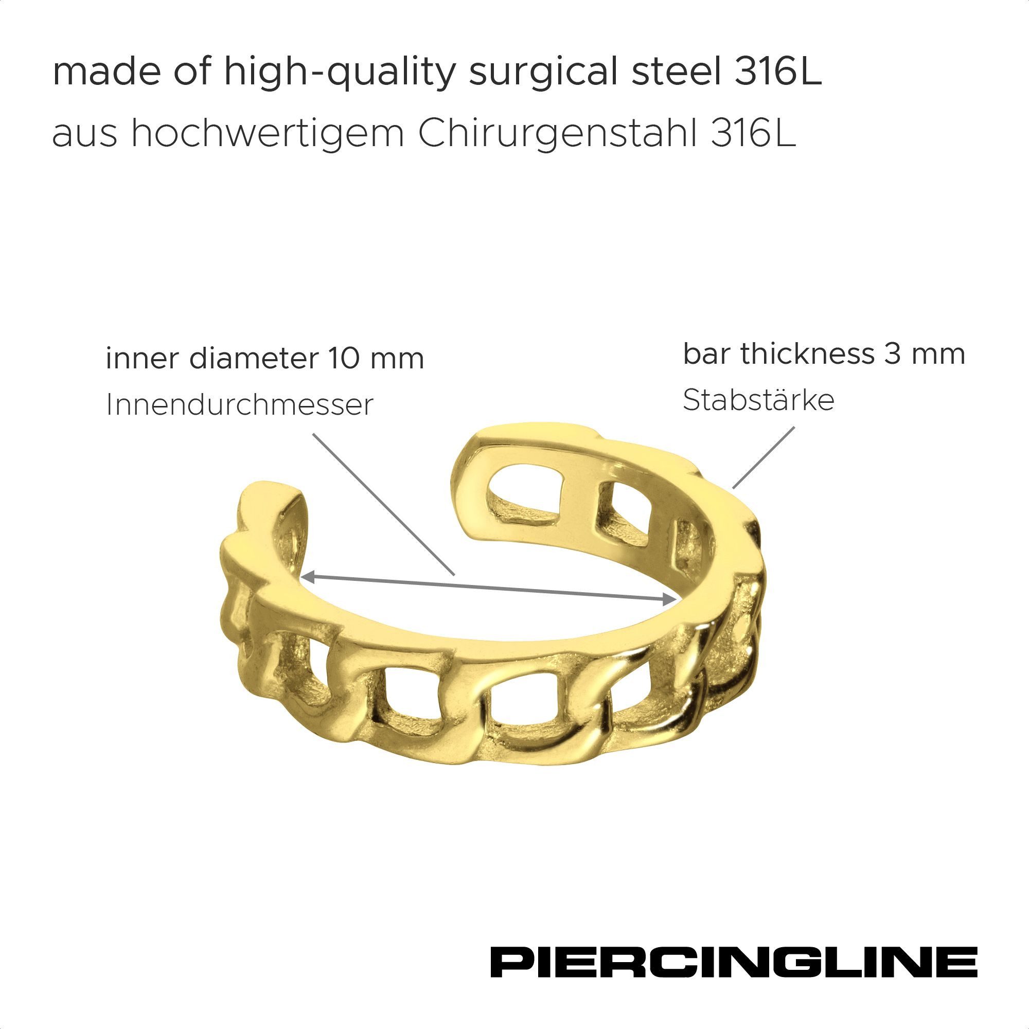 PIERCINGLINE Fake-Spirale Chirurgenstahl Fake Ohrring PANZERKETTEN-DESIGN (Fake Piercing-Ringe, 1-tlg)