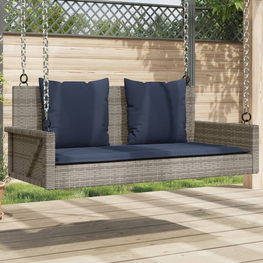 vidaXL Gartenbank Schaukelbank mit Kissen Grau 119x56x48 cm Poly Rattan