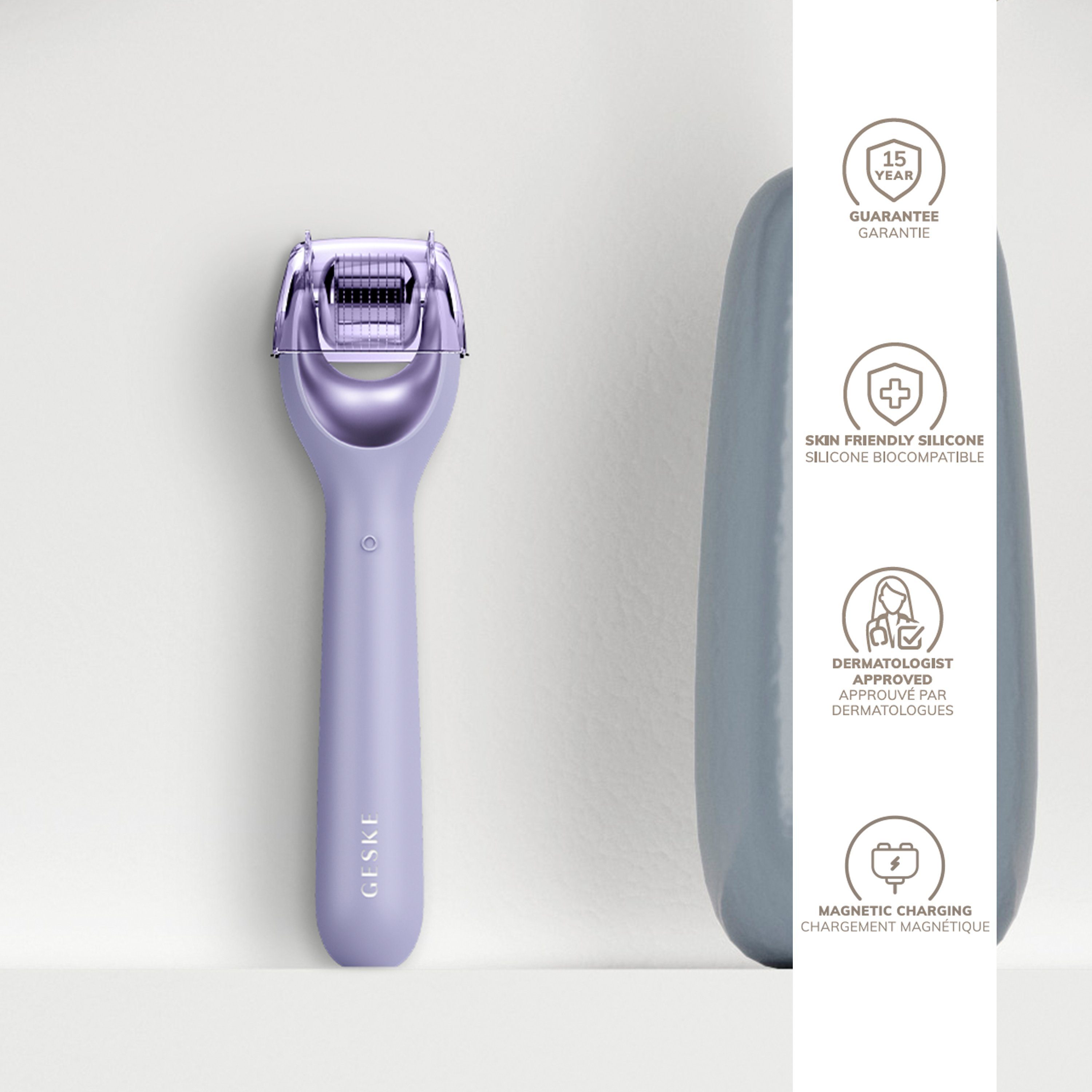 GESKE German Beauty Roller & (SmartAppGuided der in Device), Mit Purple 2-tlg., (Gerät SmartAppGuided™ Micro-Needling kostenloser Du 1, USB-Ladekabel), deine Packung 9 Gerät personalisierte MicroNeedle inkl. Tech Hautpflegeroutine. Face APP erhältst GESKE App