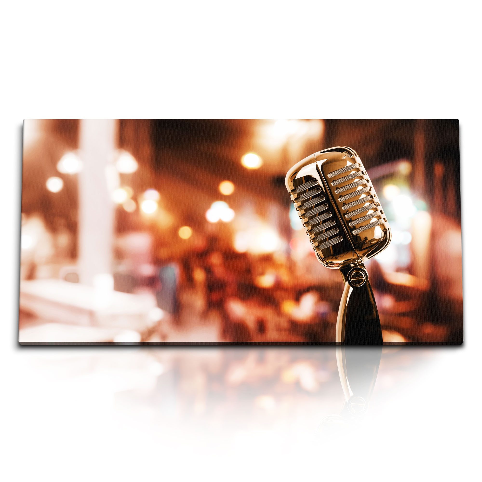 Leinwandbild Kunstdruck Bilder 120x60cm Vintage Mikrofon Musik Jazz Club Aufnahmest