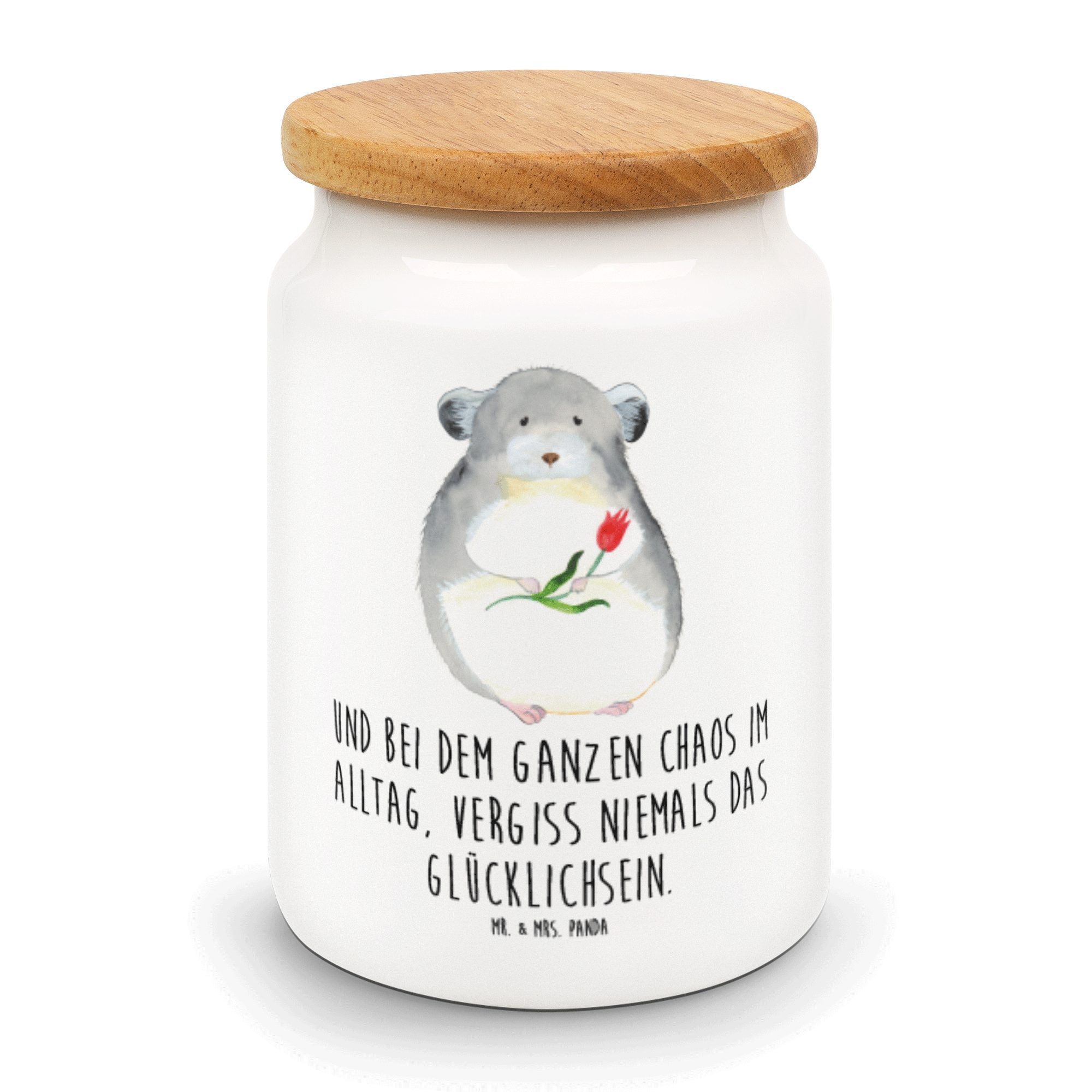 Mr. & Mrs. Panda Vorratsdose Chinchilla mit Blume - Weiß - Geschenk, Gute Laune, Tiermotive, traur, Keramik, (1-tlg)