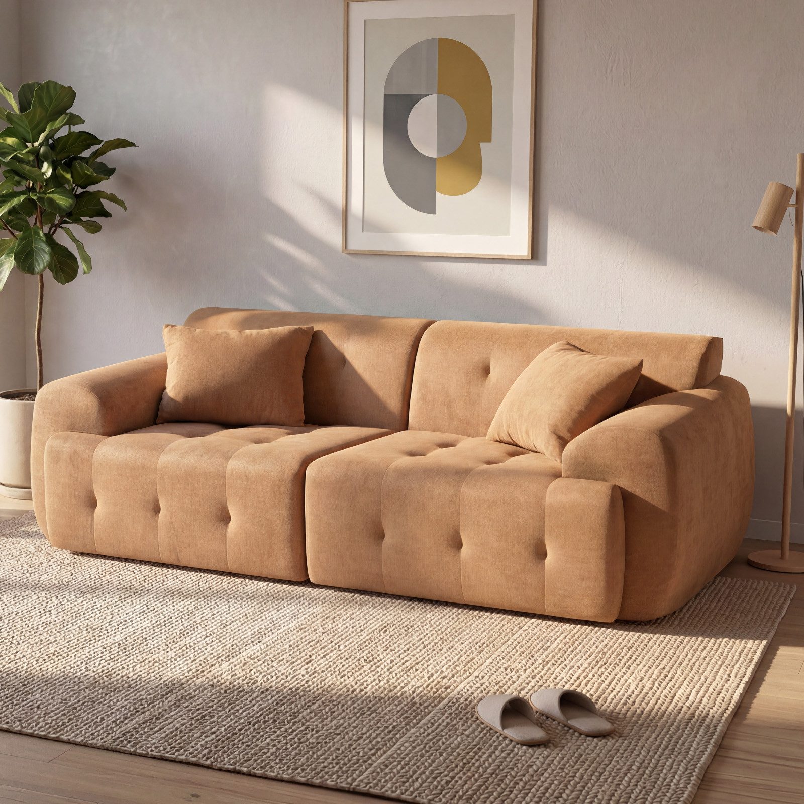 COMHOMA Sofa Ecksofa, Modulares Sofa, 2 Sitzer Bodensofa Couch mit Kissen Armlehne, für Wohnzimmer, vakuumverpackt