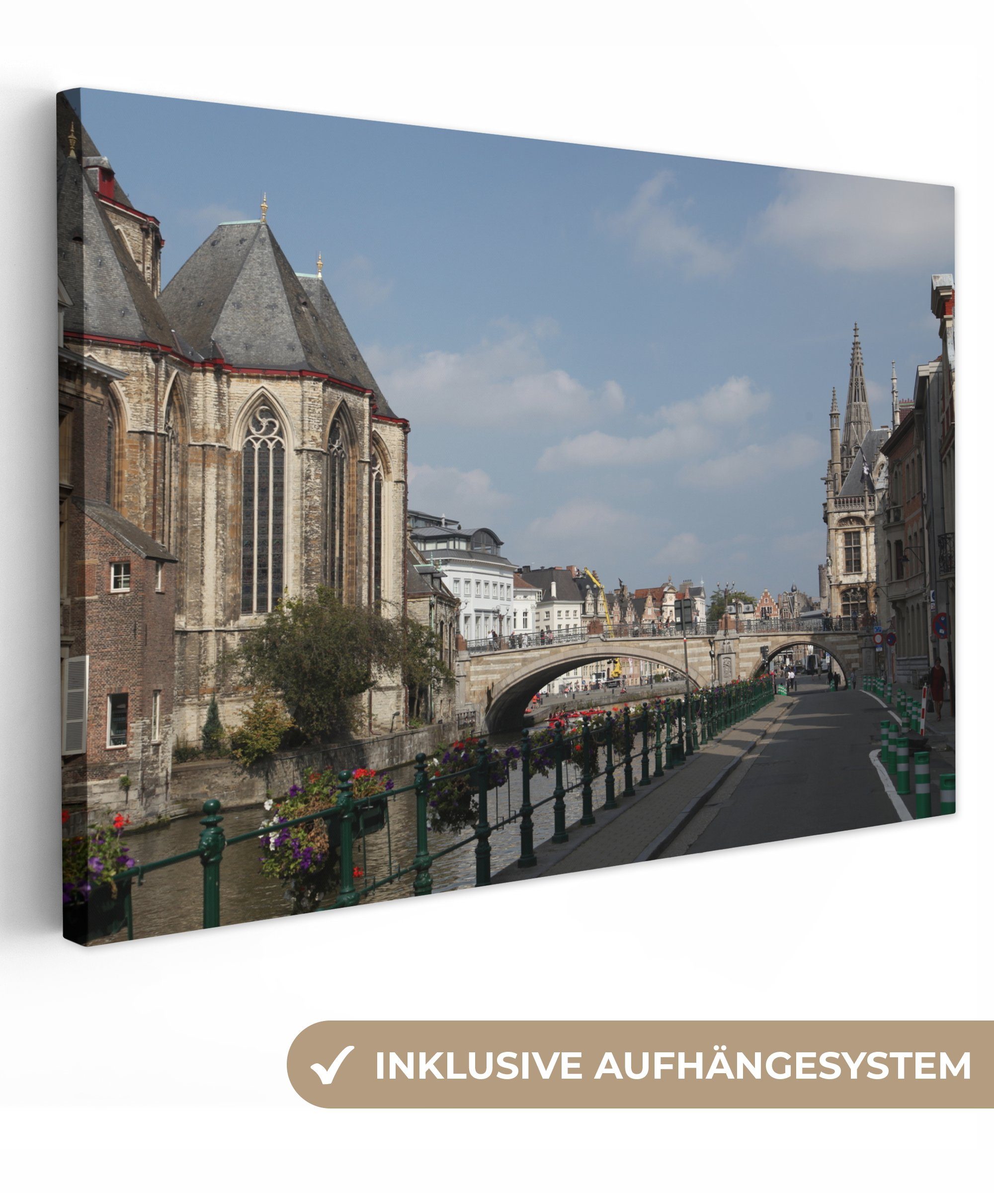 OneMillionCanvasses® Leinwandbild Wasser - Architektur - Brücke - Gent, (1 St), Wandbild Leinwandbilder, Aufhängefertig, Wanddeko, 30x20 cm