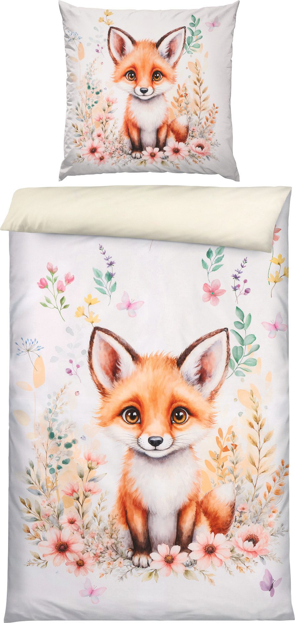 Erwin Müller Kinderbettwäsche Kinder-Wendebettwäsche, Renforcé, Renforcé Blumen/Tiermotive: Fuchs