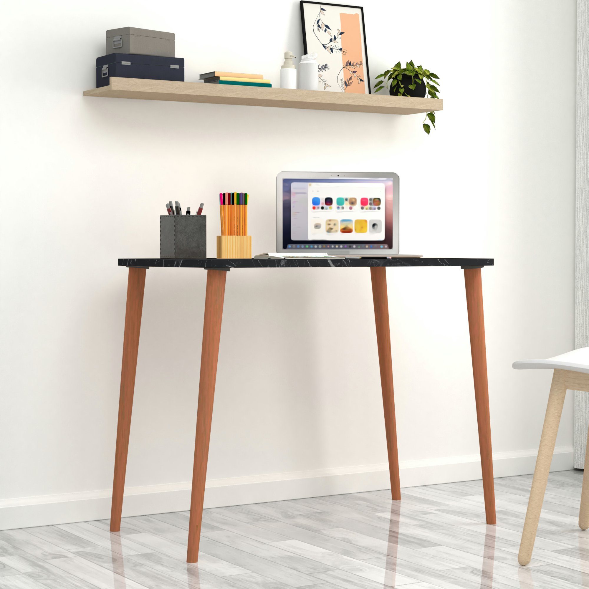Schwarz Schreibtisch, Computertisch Marmor-Optik en.casa | PC-Tisch Marmor-Optik »Kongsberg« 70x90x60 cm schwarz Marmoroptik schwarz