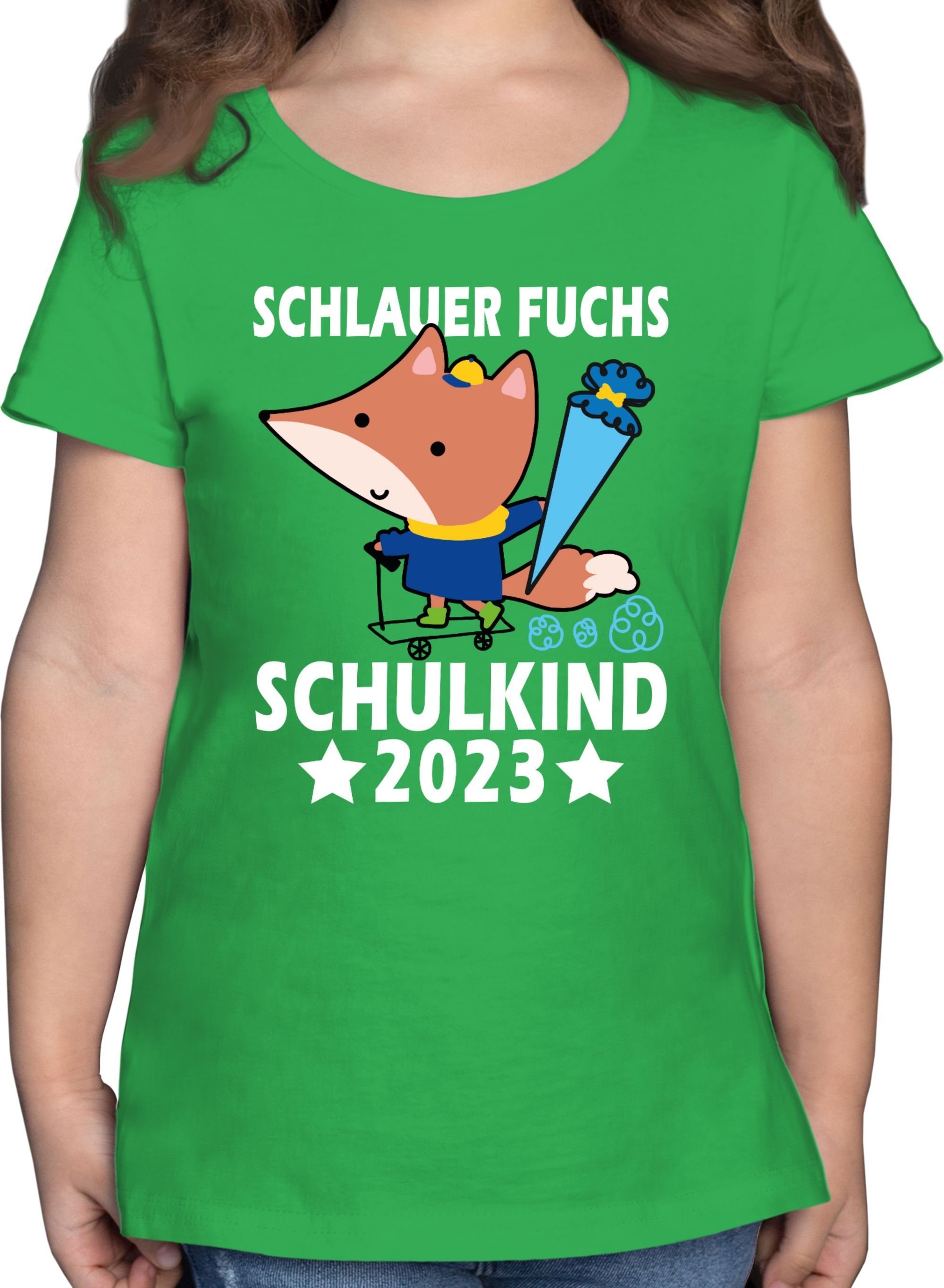 Shirtracer T-Shirt Schlauer Fuchs Schulkind 2023 Einschulung Mädchen 3 Grün