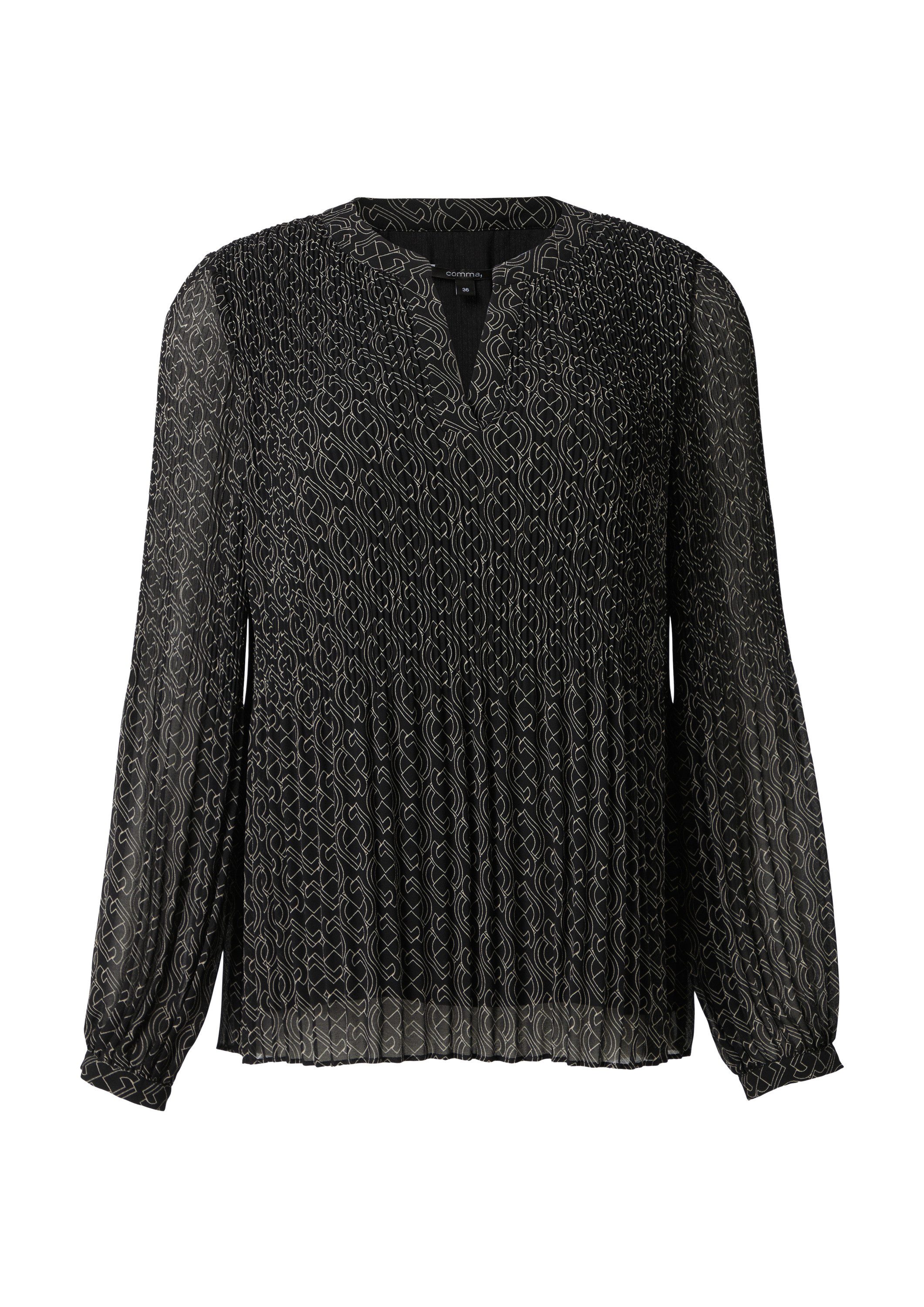 comma Langarmbluse Bluse Plissierte Bluse aus Chiffon mit Logomuster günstig online kaufen