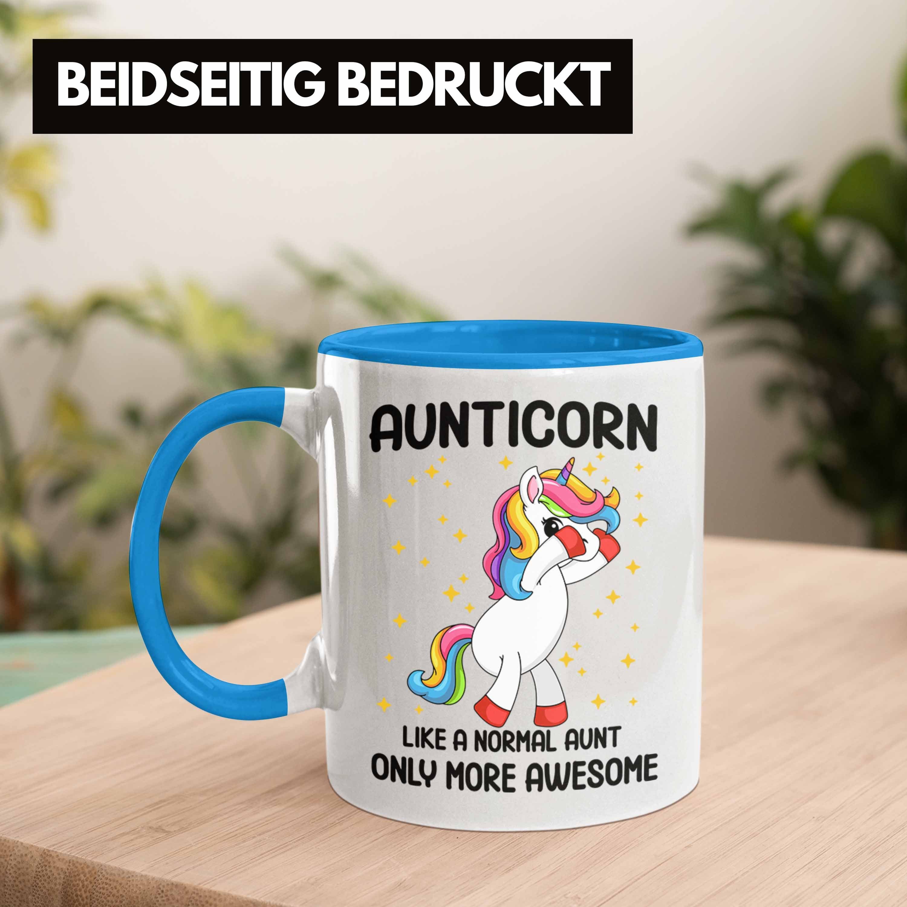 Aunticorn Geschenkidee Geschenk Kaffeetasse - Tasse Beste Trendation Tante Tante Tasse Trendation Lustig Blau Geschenk