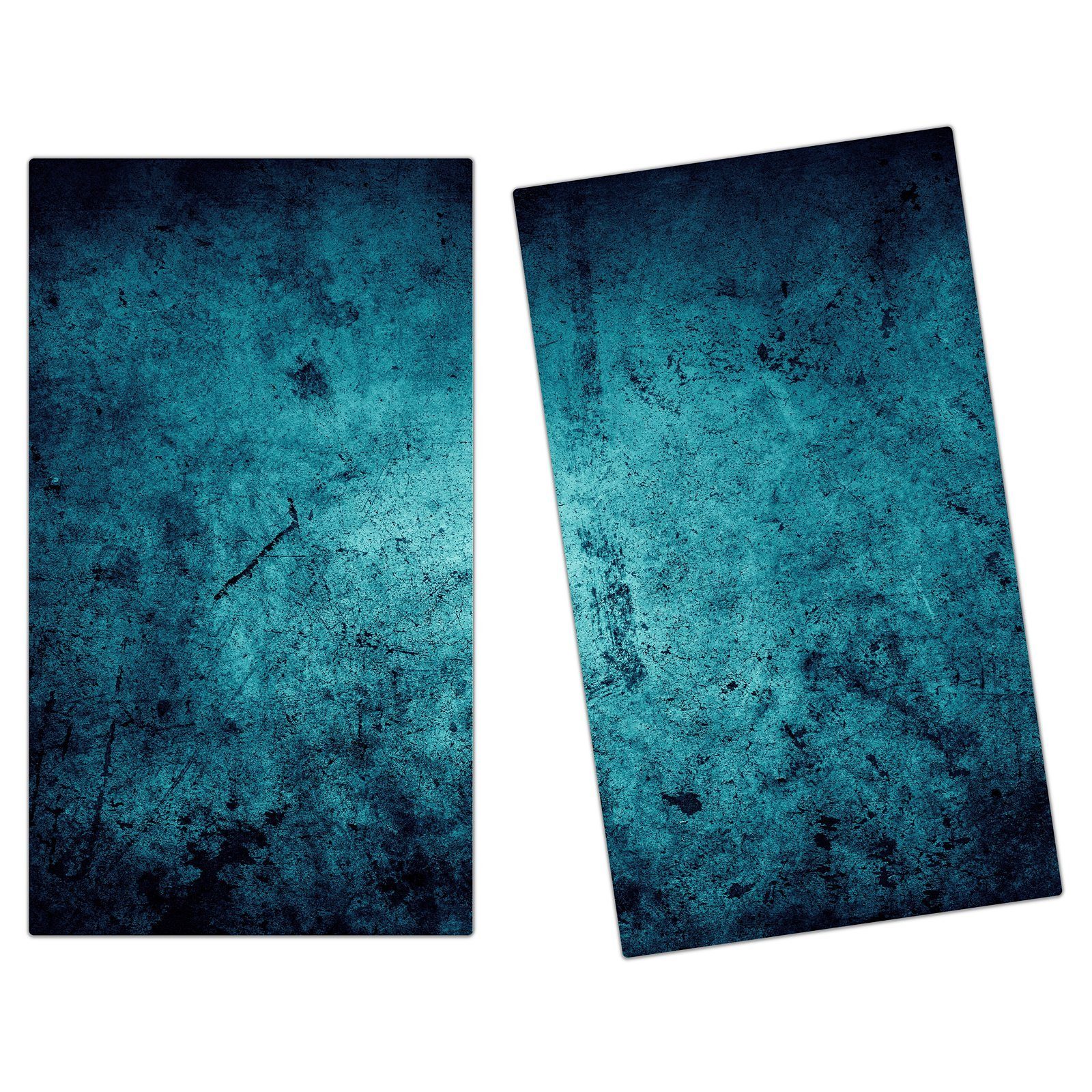 Primedeco Herd-Abdeckplatte Herdabdeckplatte Spritzschutz aus Blau, (2 tlg) in Wand Glas, Glas Grunge