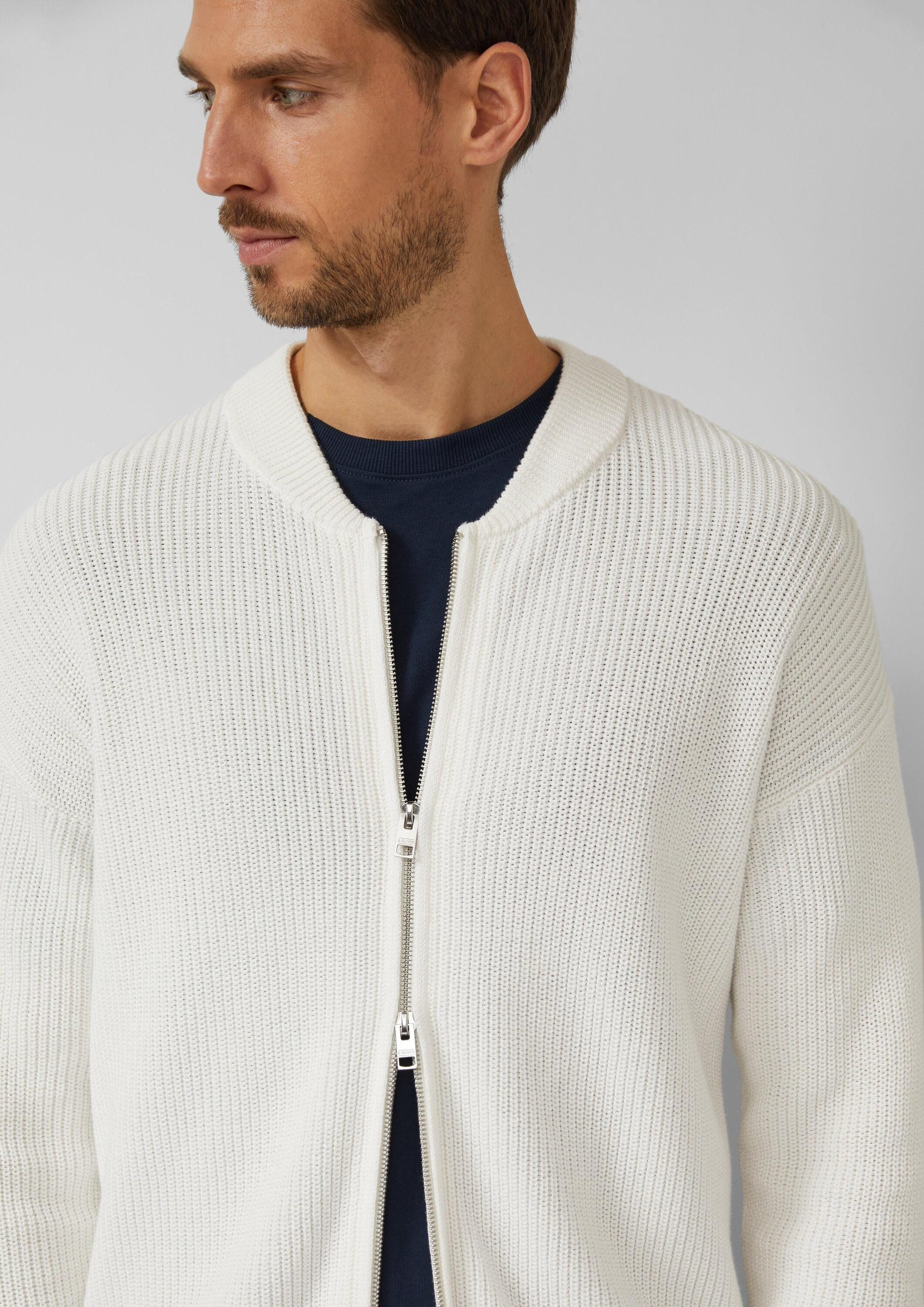 s.Oliver Cardigan Strickjacke Strickjacke mit Bomberkragen und Zwei-Wege-Reißverschluss