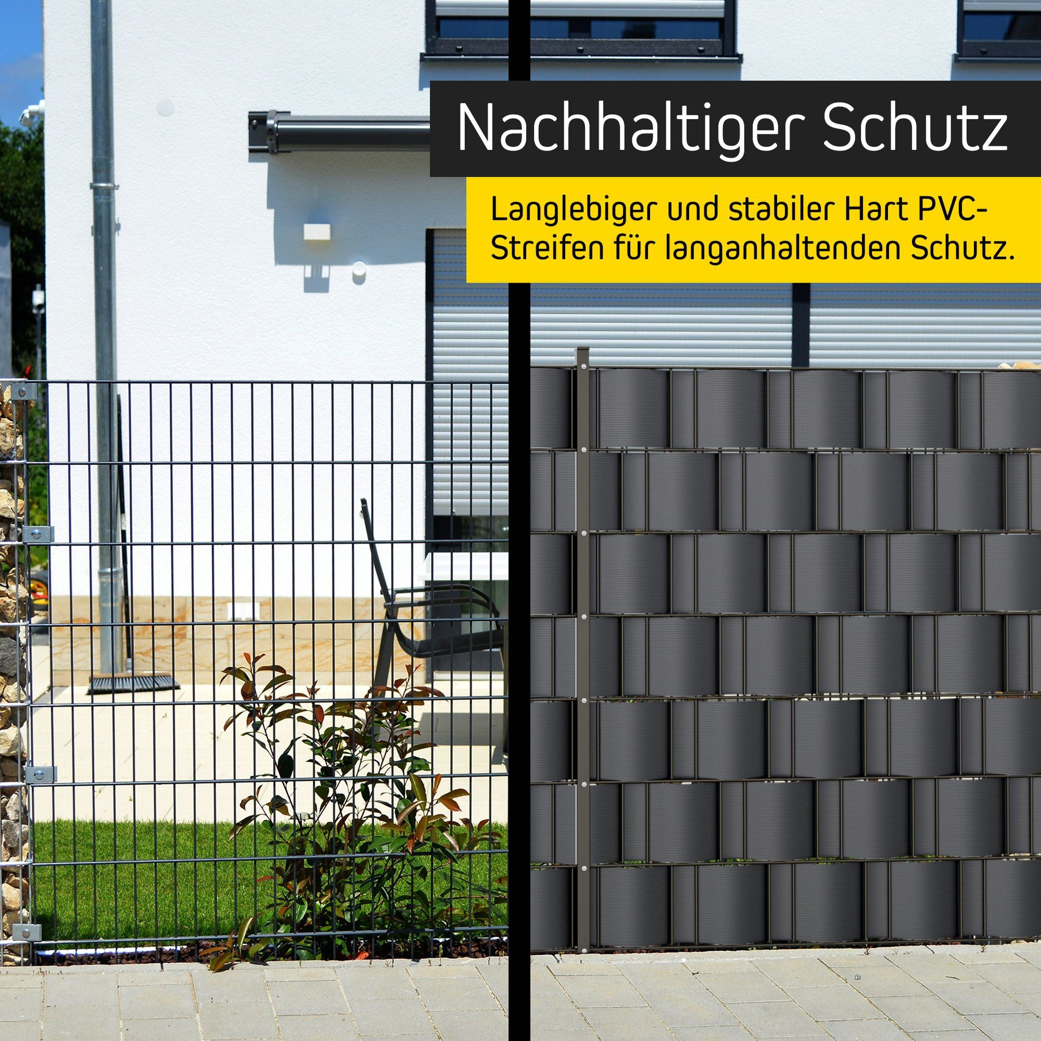 paramondo Sichtschutzstreifen PVC Sichtschutzstreifen Hart, 19 cm x 2,525 m, grau, 10 Stück, (Set, 10-St., 10 Stück), langlebig, witterungsbeständig, blickdicht – Bild 4 von 5