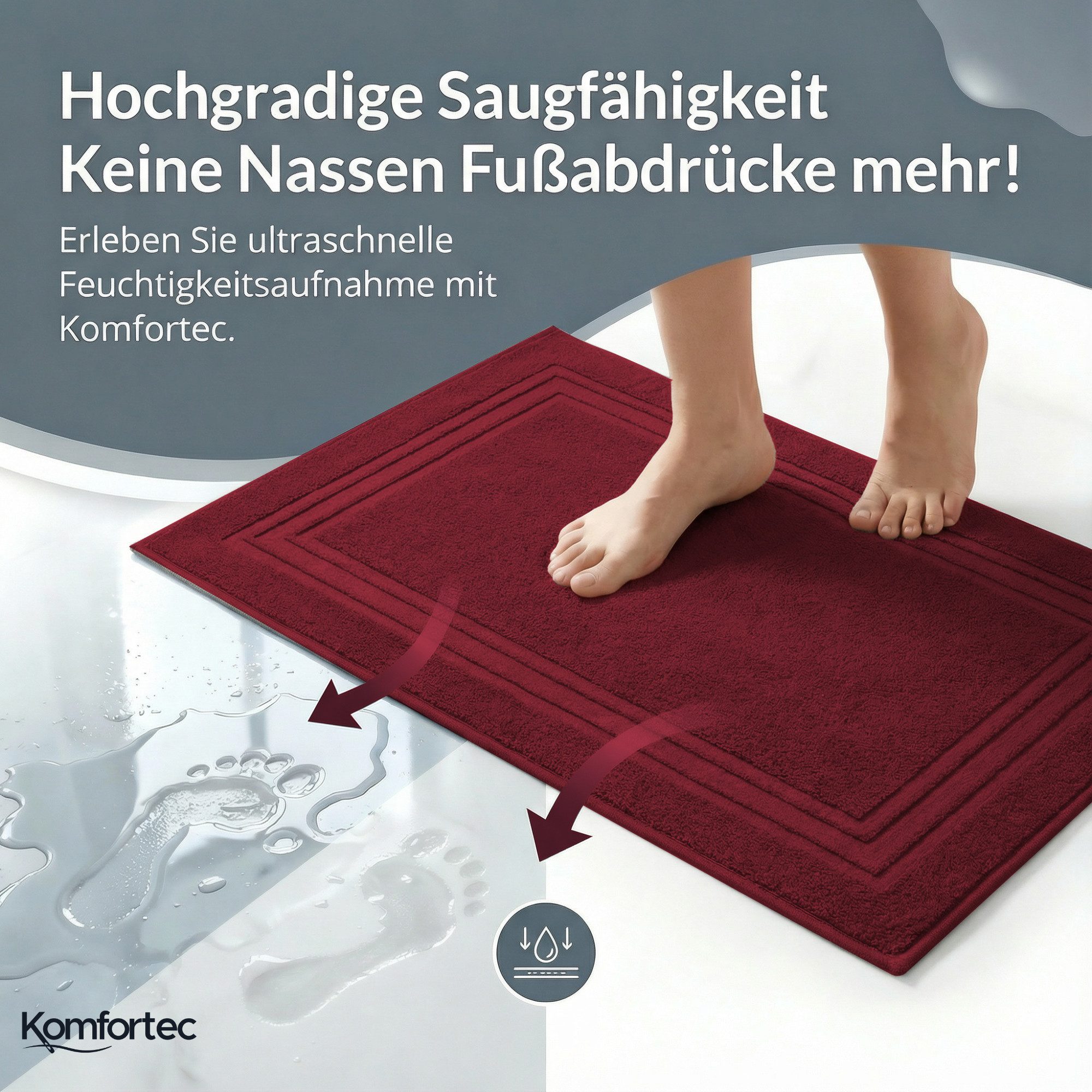 Komfortec Badematte Badvorleger aus 100% Baumwolle, 50x70 cm Duschvorleger, Waschbar Duschmatte, Frottee, Rechteckig, 600 g/m², 2er Set, Saugfähig & Schnelltrocknend