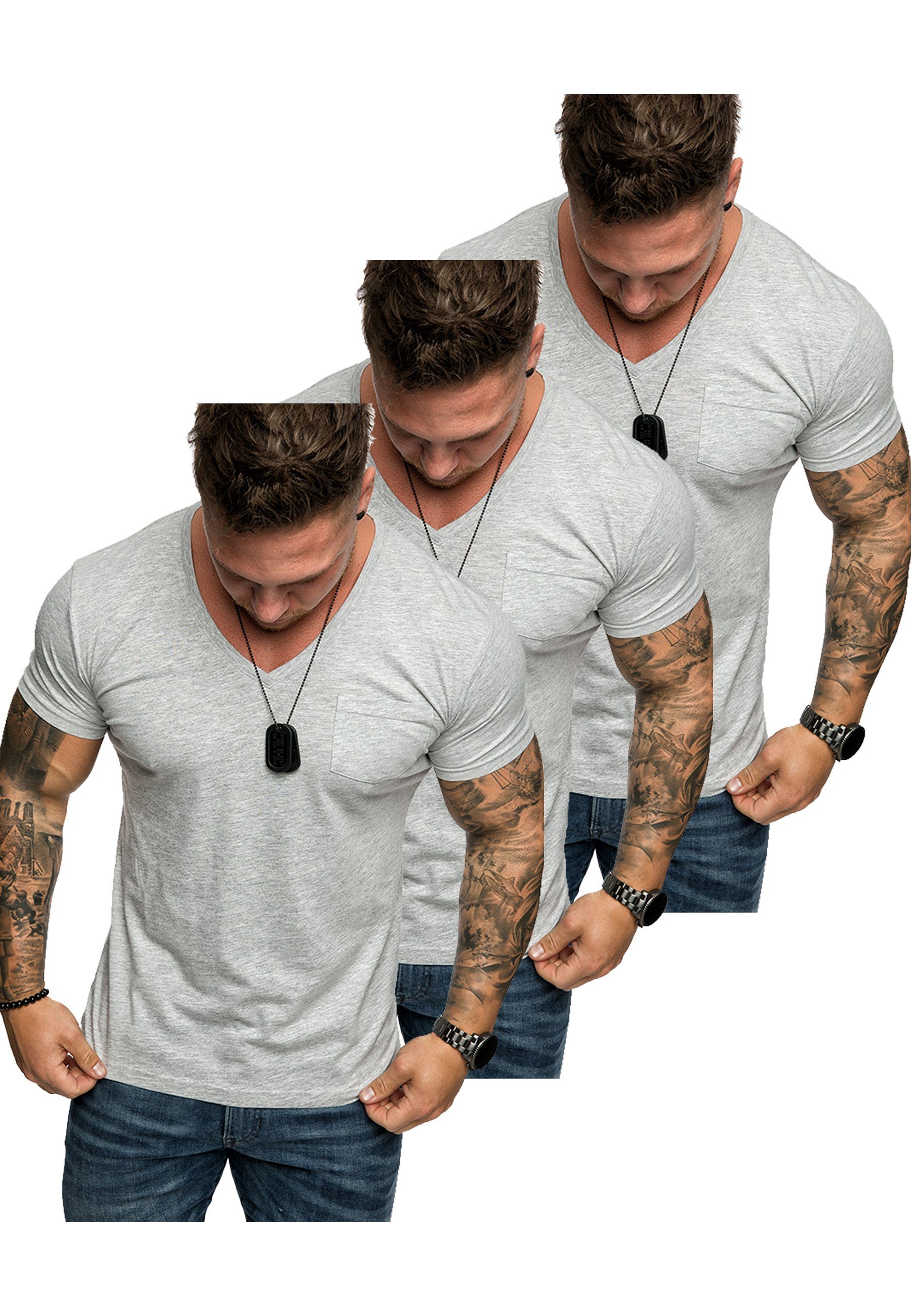 T-Shirt 3. Herren PATERSON mit Amaci&Sons (3x Grau) (3er-Pack) Oversize Basic 3er-Pack T-Shirt Herren T-Shirts V-Ausschnitt