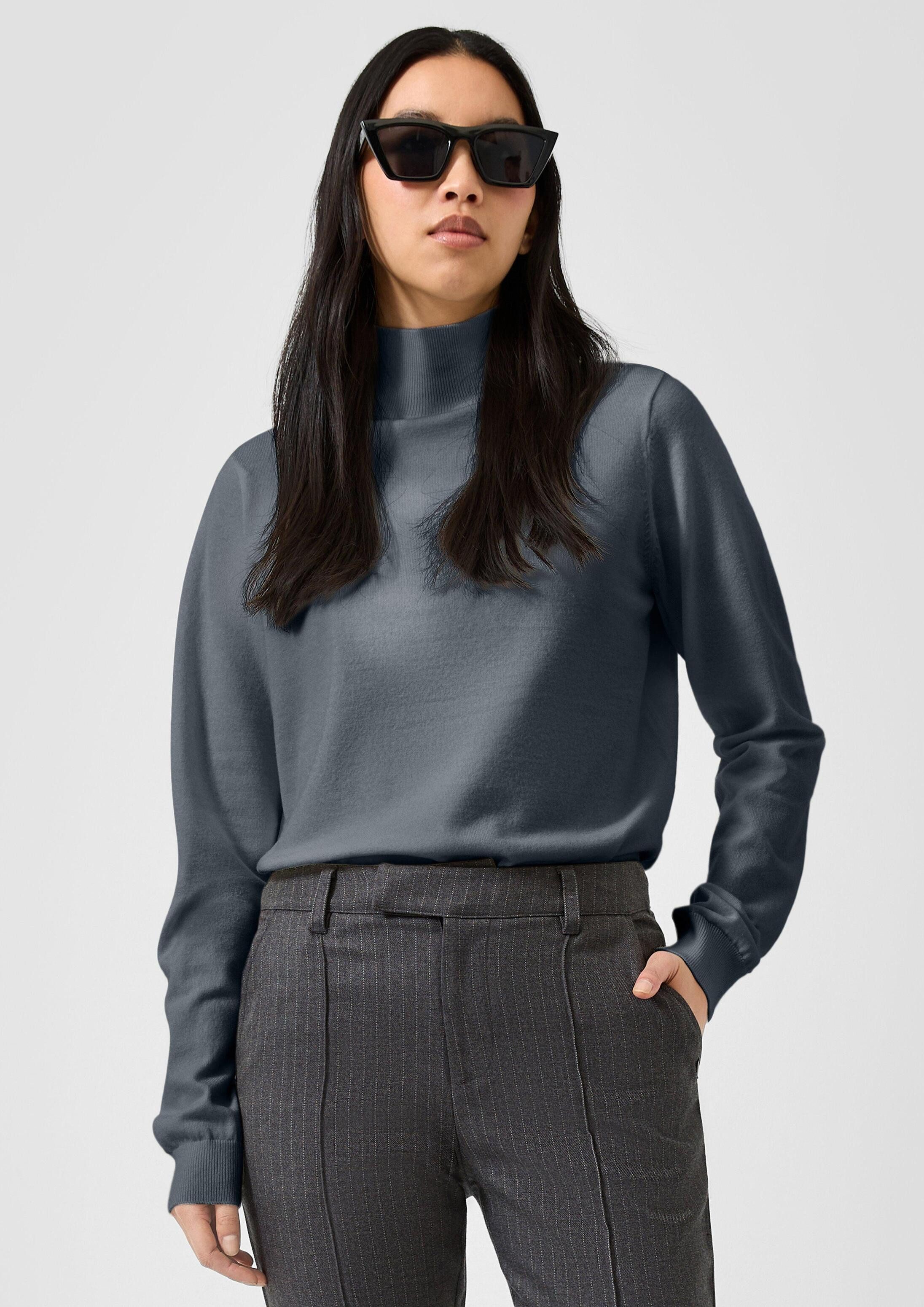 QS Longpullover Strickpullover Viskosemix-Pullover mit Stehkragen