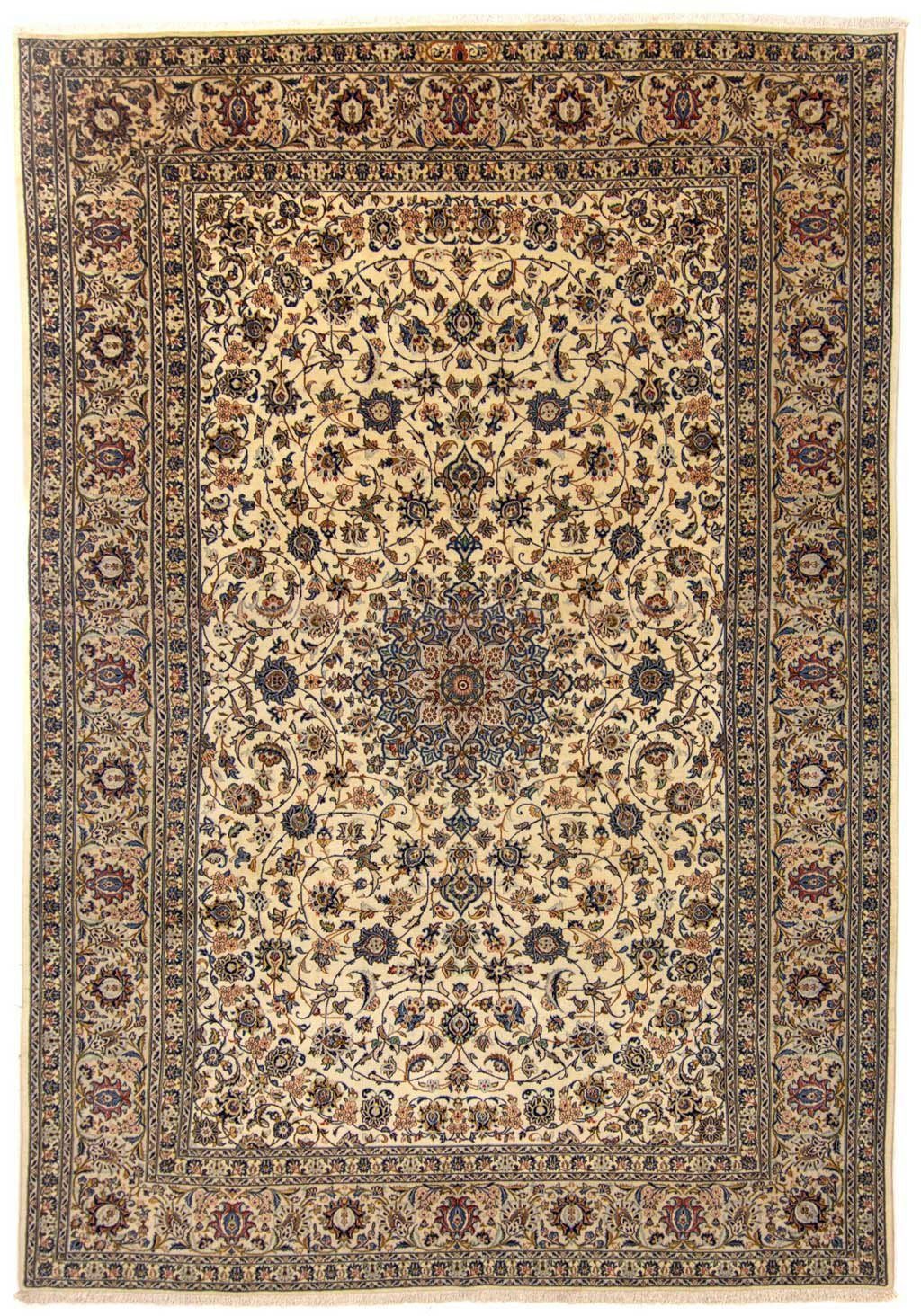 Wollteppich Keshan Medaillon Beige chiaro 355 x 247 cm, morgenland, rechteckig, Höhe: 10 mm, Unikat mit Zertifikat