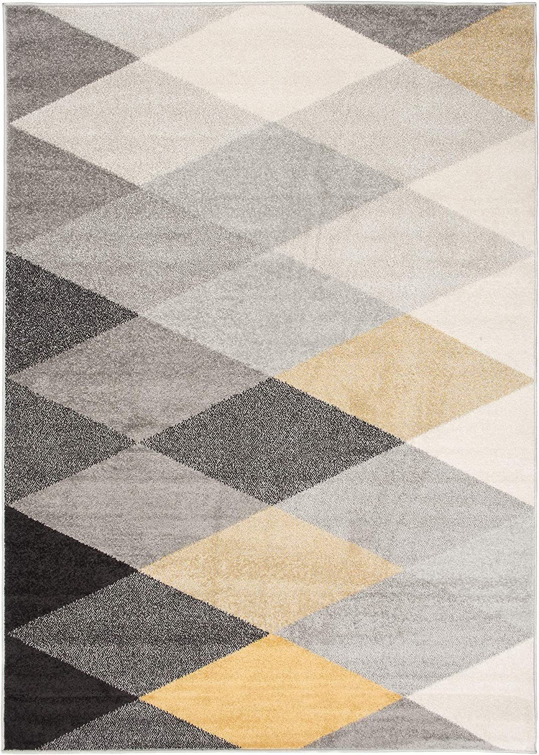 LAZUR_Geometric, Modern, Mazovia, Kurzflor, Gemustert Grau-Gelb Teppich 80x150, Geometrisch,