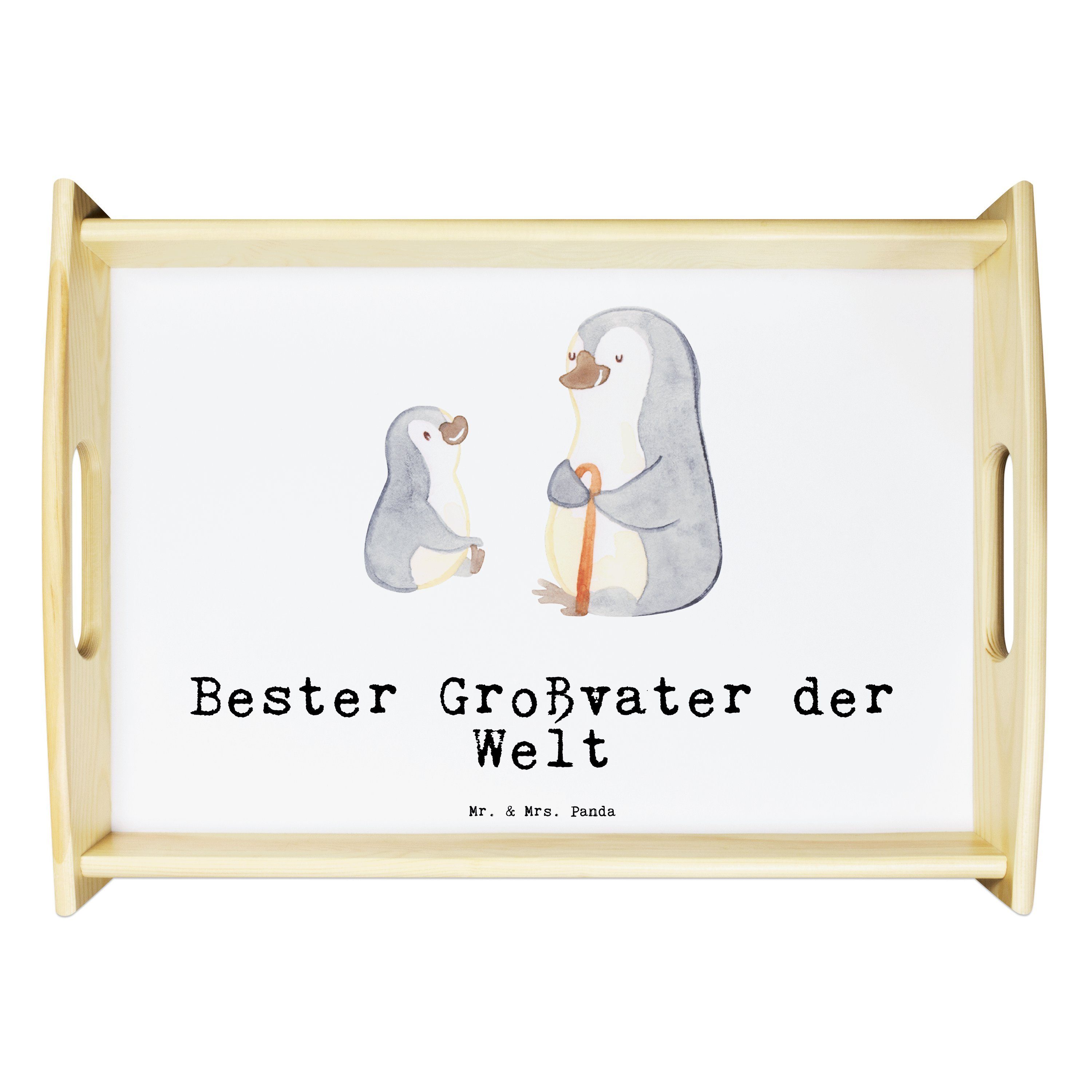 Mr. & Mrs. Panda Tablett Pinguin Bester Großvater der Welt - Weiß - Geschenk, Dekotablett, Enk, Echtholz lasiert, (1-tlg)