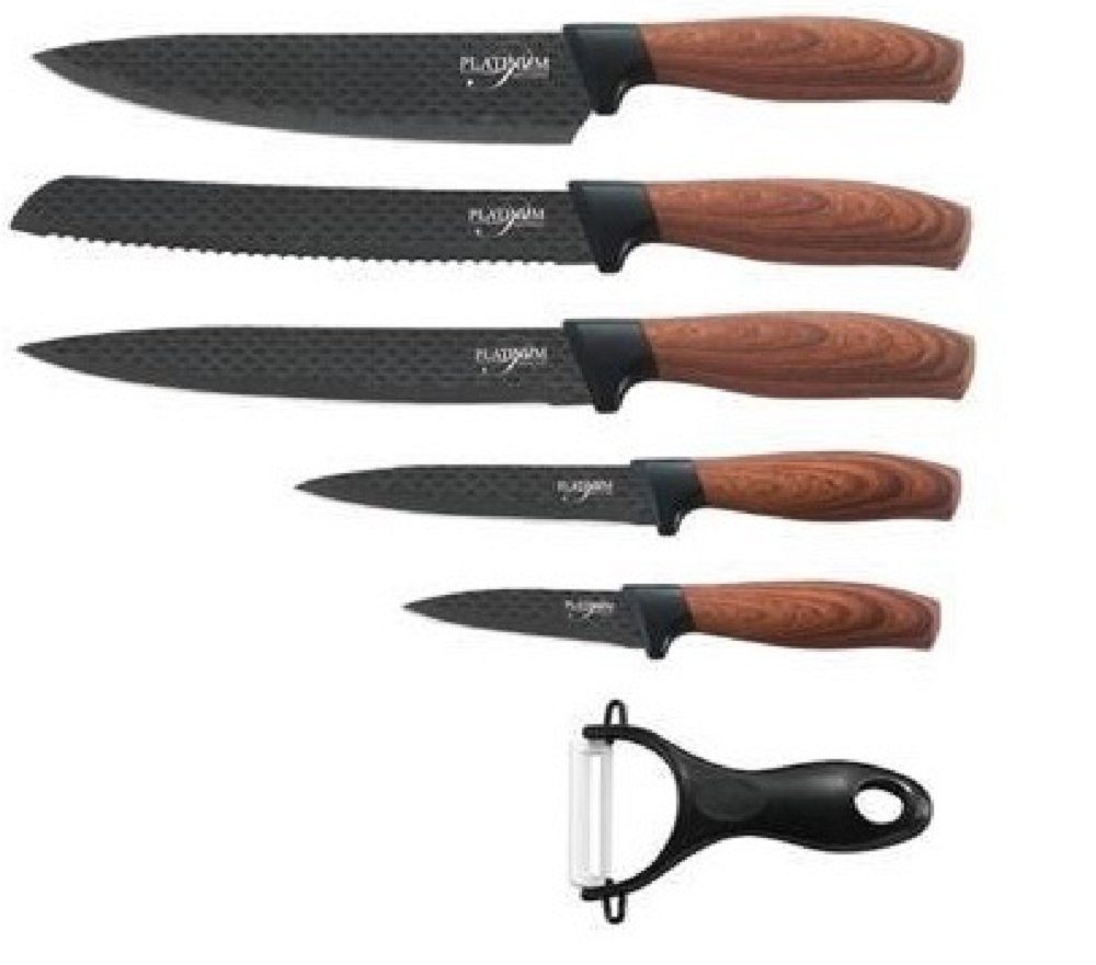 Cheffinger Messer-Set 6 teiliges Messerset (5 Messer & 1 Sparschäler) in Klappbox mit Magnetverschluss scharfe Messerklingen Küchenmesser Fleischmesser dunklesholz